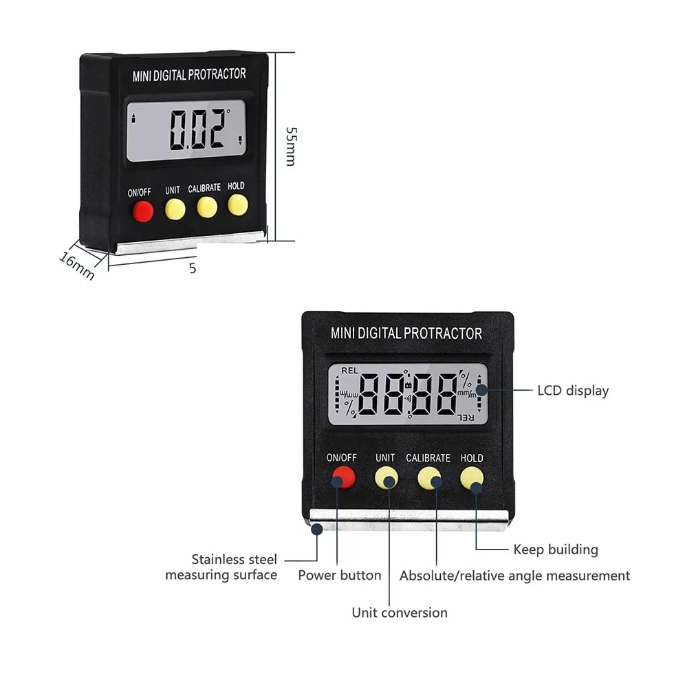 DollaTek Cyfrowy Inklinometr Kątomierz Magnetyczny Mini Elektroniczny Poziomica
