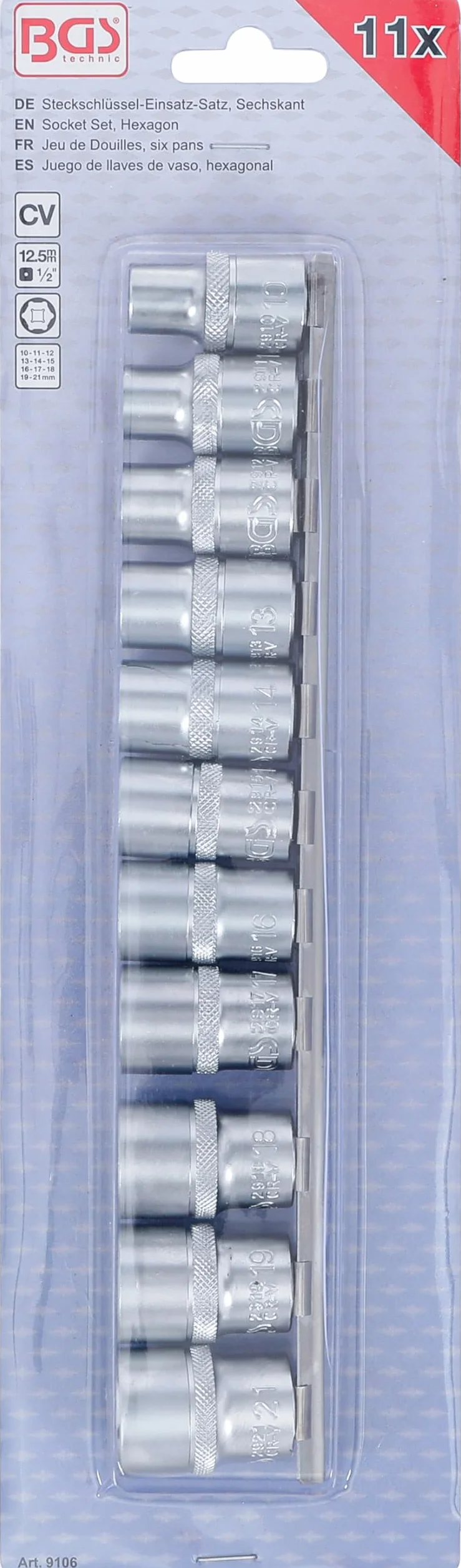 BGS 9106 Zestaw nasadek sześciokątnych 12,5 mm (1/2") 10-21 mm 11 szt.