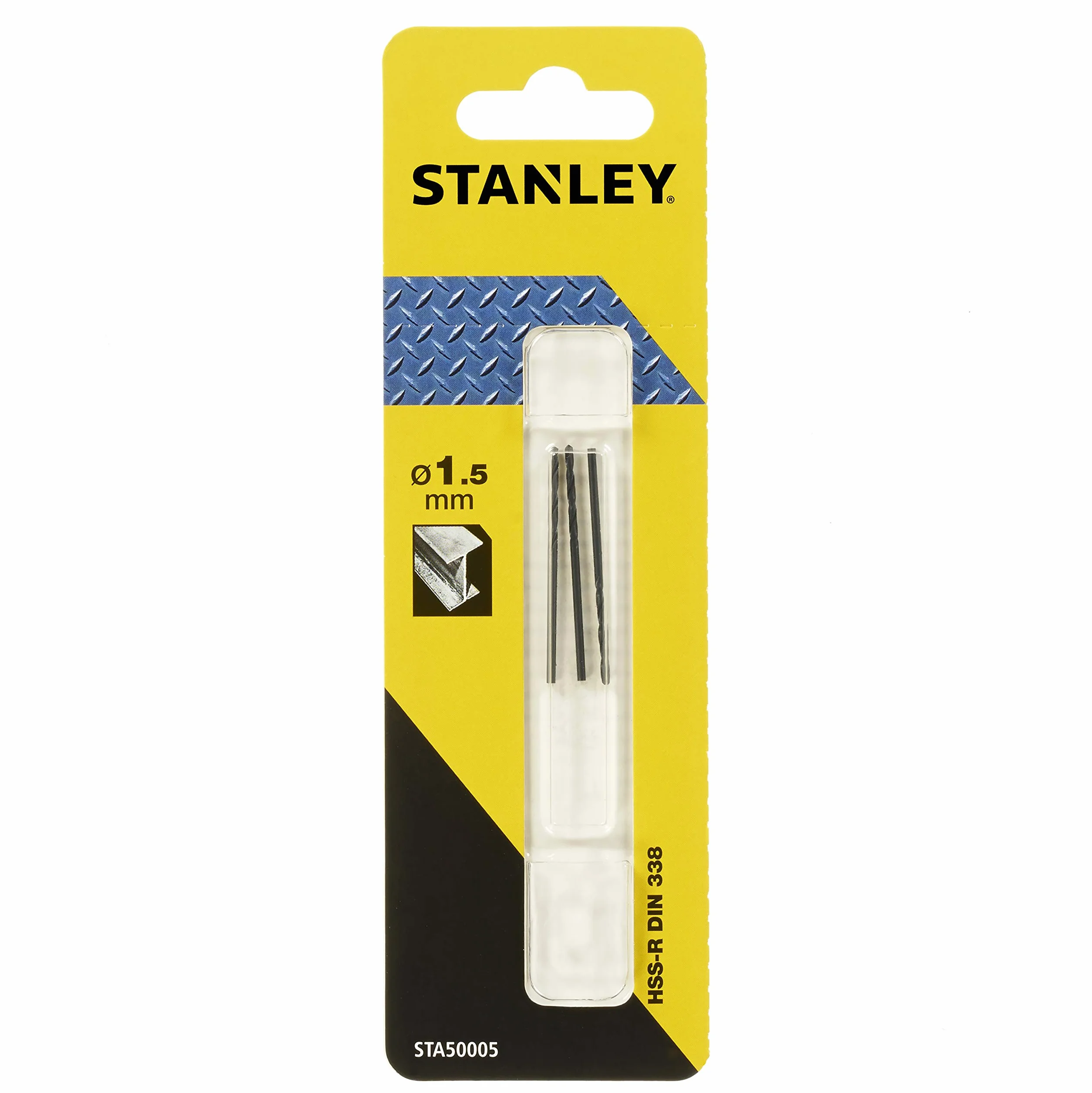 Stanley Wiertło do metalu HSS-R (średnica wiertła 1,5 mm, długość całkowita 40 mm, długość spirali 18 mm, DIN338, odpowiednie do metali, 3 sztuki) STA50005