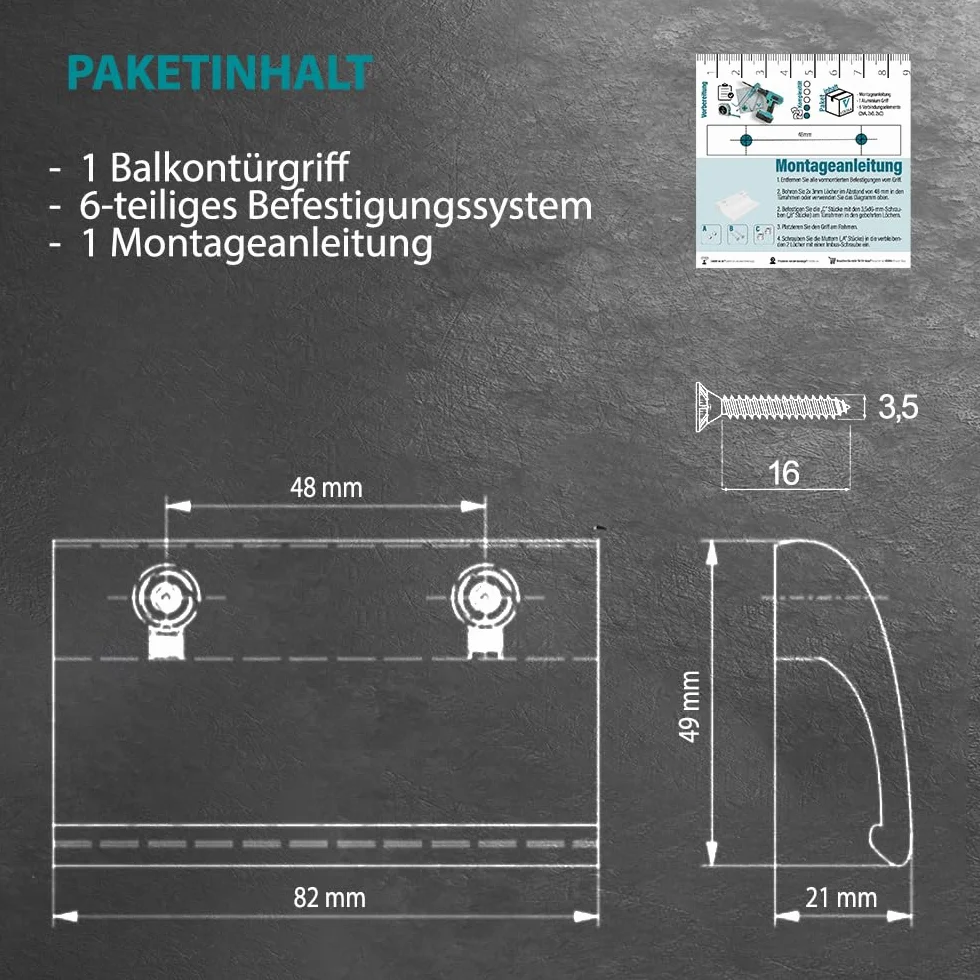 VOOXA Uchwyt do drzwi balkonowych z aluminium, do użytku na zewnątrz, 82 x 49 mm, wysokiej jakości uchwyt do drzwi balkonowych lub tarasowych (biały RAL9016)