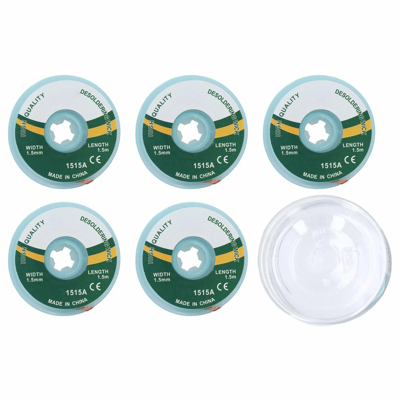 Solder Wick, Desoldering Braid with No-Clean Flux, High-Performance Solder Remover Tool for PCB Repair, Electronics Lab & Industrial Use, 1.5mm x 1.5m, 5PCS Alloy Copper Braided
