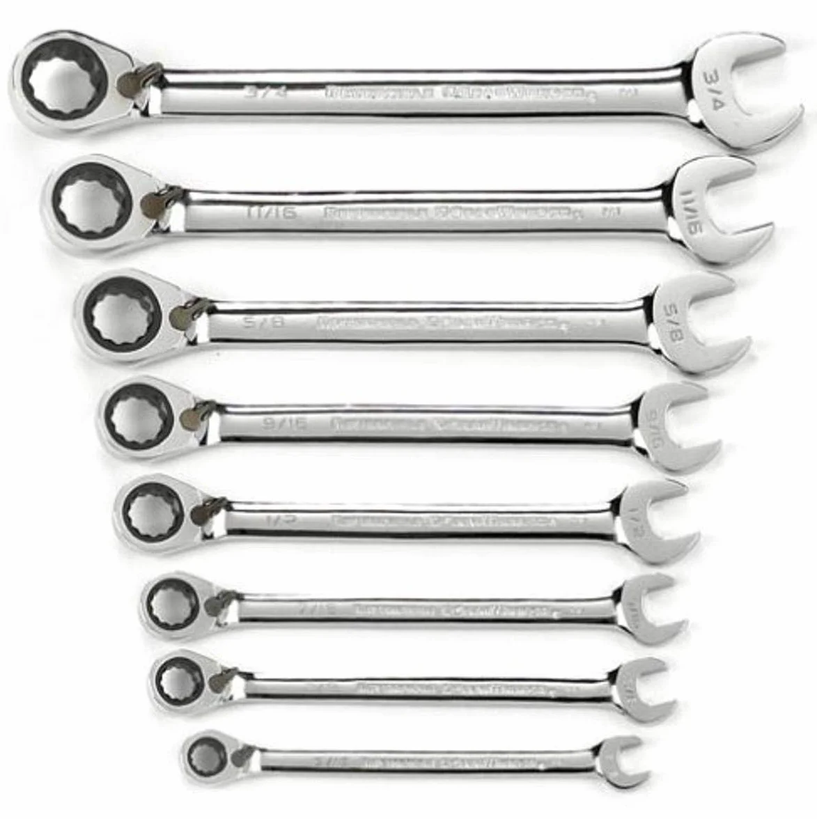 GearWrench 8-częściowy zestaw kluczy nasadowych SAE z grzechotką 72-zębową 12-punktową | 9533N
