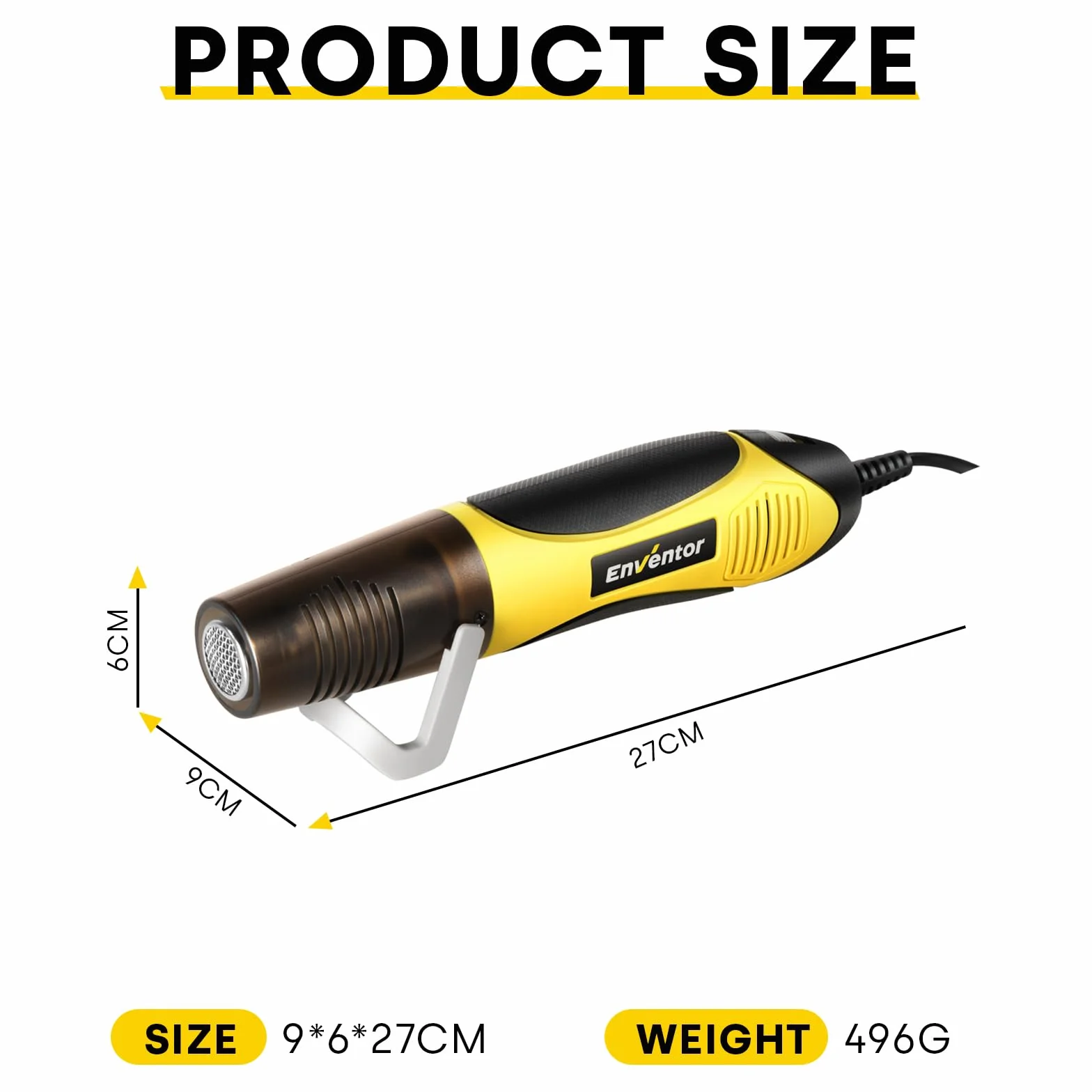 ENVENTOR Mini pistolet termiczny, 450 W, mini pistolet na gorące powietrze z dyszą odblaskową, tryb 2 temperatury 300℃-450 ℃, szybkie nagrzewanie, do chowanego owijania, usuwania farby