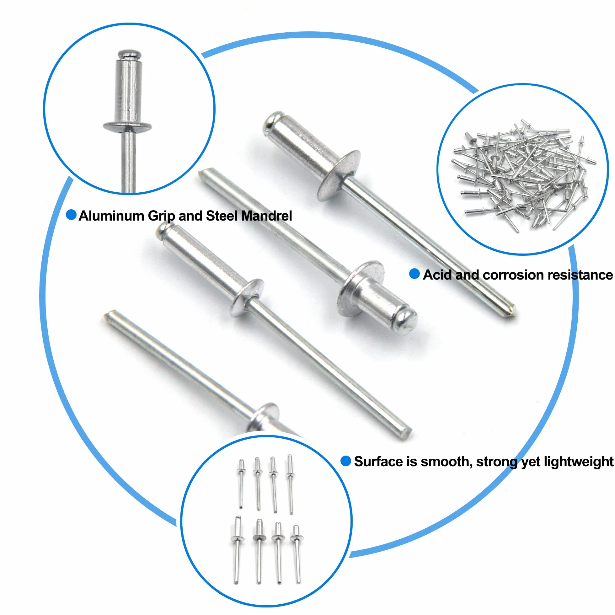 420 szt. 8 rozmiarów aluminiowych nitów ślepych, 3,2 mm 4 mm zestaw asortymentowy nitów pop (srebrny)
