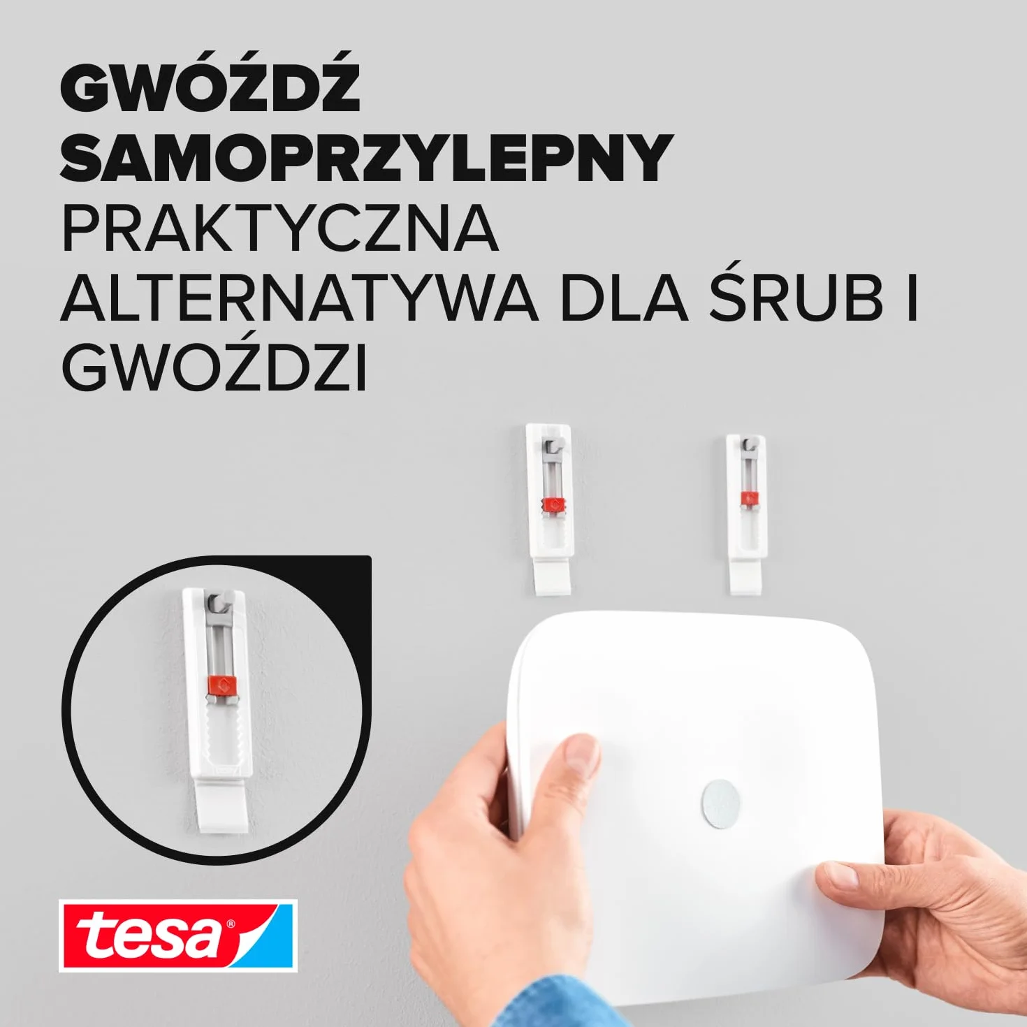 tesa Gwoździe samoprzylepne do tapet i tynku – regulacja wysokości i boku – samoprzylepne – idealne do routerów WLAN – wydajność trzymania 0,5 kg/gwóźdź – możliwość usunięcia bez pozostawiania śladów