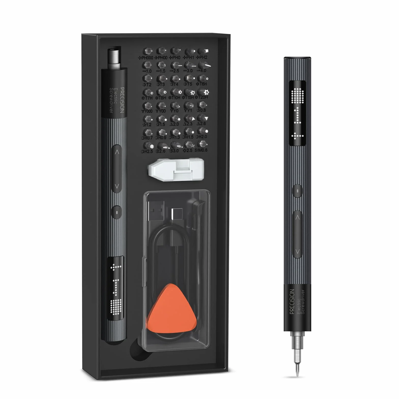 Precision Power Screwdriver, precyzyjny śrubokręt elektryczny, 50 IN 1 mini wkrętarka elektryczna z 40 końcówkami, wkrętarka akumulatorowa z lampką LED do telefonu, zegarka, laptopa