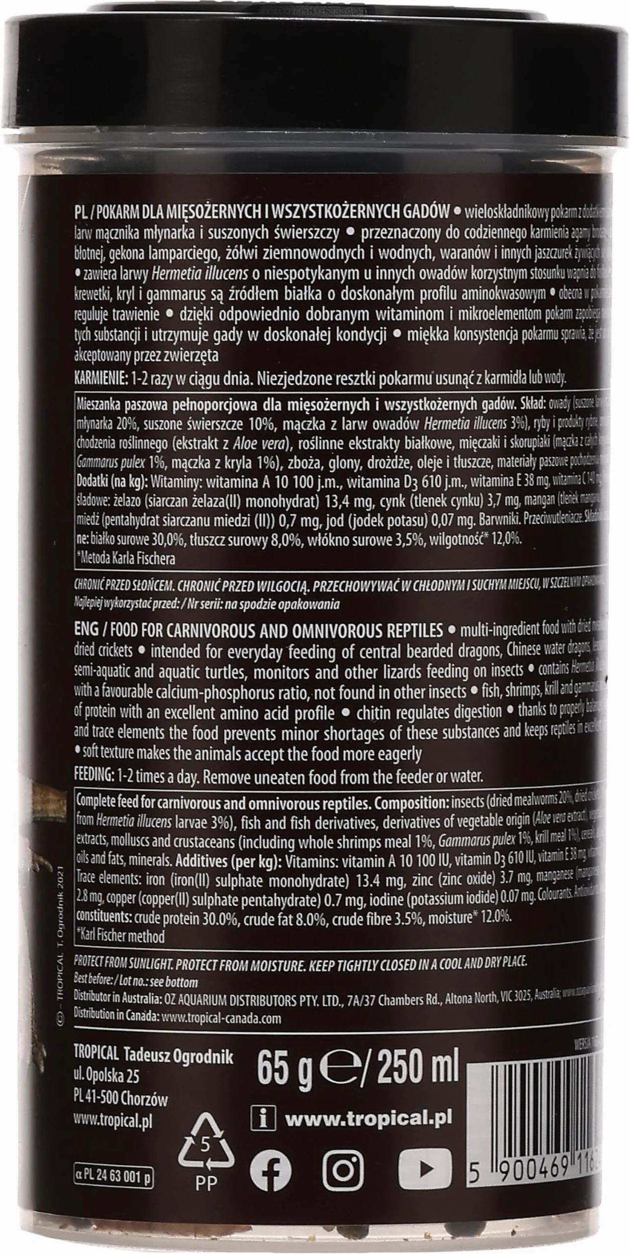 Tropical Pokarm dla mięsożernych i wszystkożernych gadów REPTILES CARNIVORE SOFT 250ml / 65g