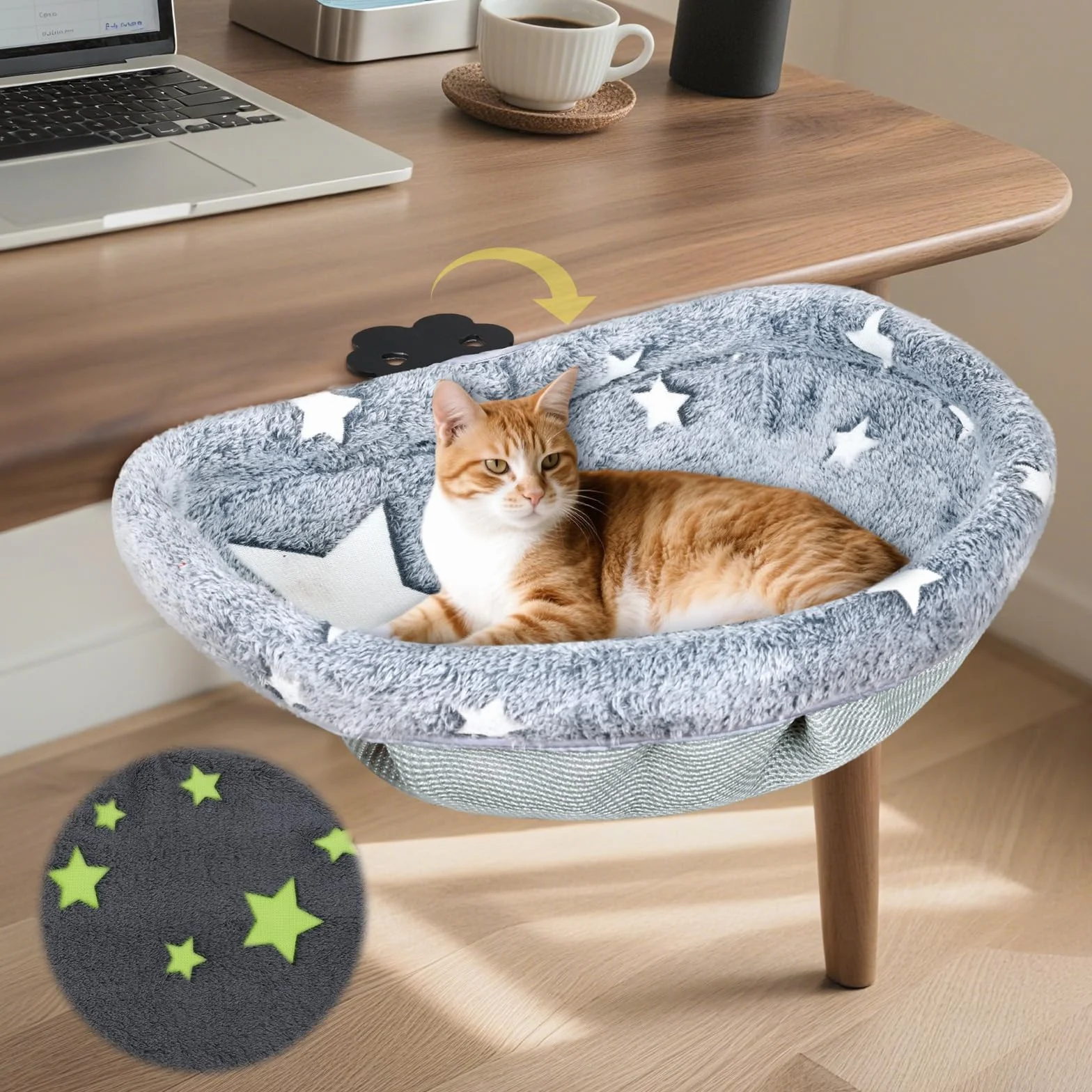 Biurko dla kota z zaciskiem, hamak świecący w ciemności, siedzisko ze zdejmowaną osłoną, metalowa rama, 22,7 kg