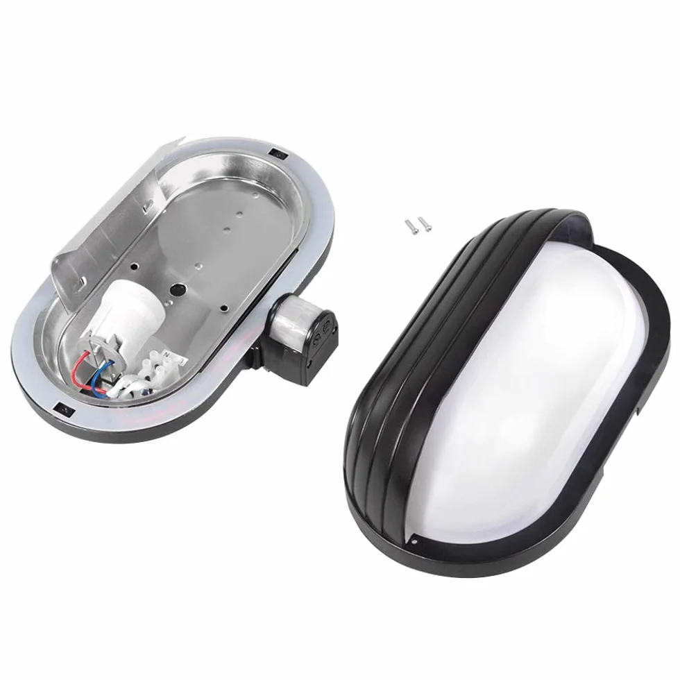 Maclean MCE33 PIR plafon ścienny z czujnikiem ruchu 60 W 180° czujnik ruchu uchwyt lampy E27 lampa ścienna czarna