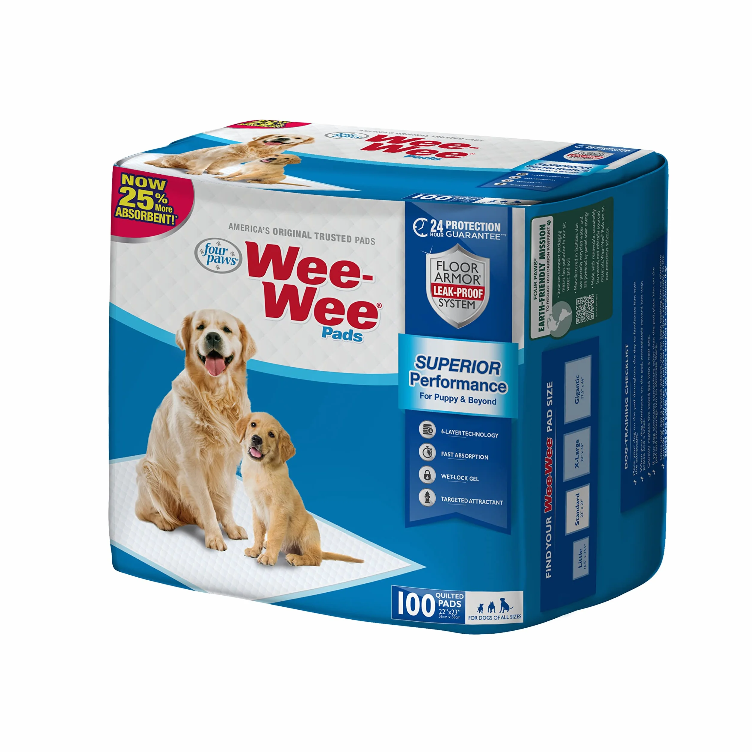 Four Paws Wee-Wee podkładki do treningu psów i szczeniąt l Gigantic, XL, Standard i Little L, chłonne podkładki do treningu szczeniaków, szczelne, 6-warstwowa technologia, 24-godzinna ochrona