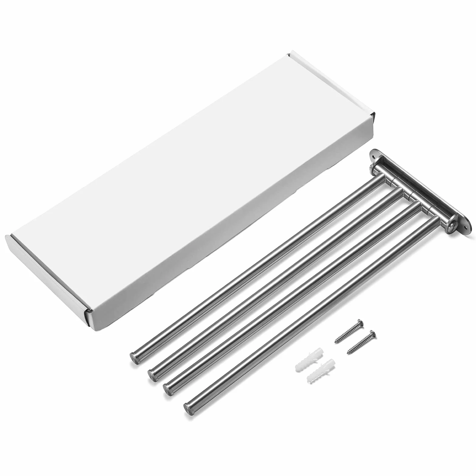 wieszak na ręczniki do łazienki z 4 ramionami, obrotowy, drążek na ręczniki, obrotowy o 180°, 40 cm, stal szlachetna, wieszak na ręczniki kąpielowe, montaż na ścianie, uchwyt na ręczniki