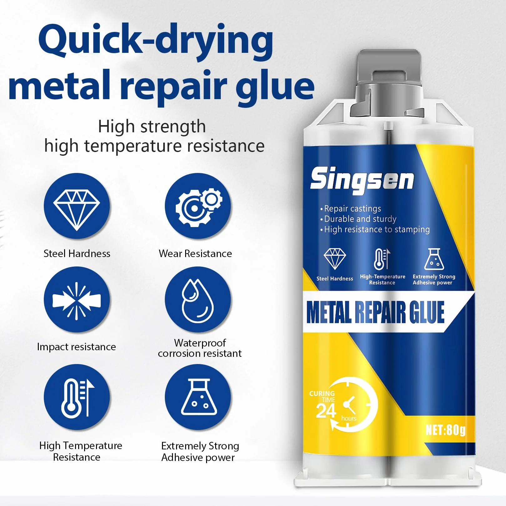 Klej naprawczy do metalu, 160g kleju epoksydowego do metalu, ciężkiego obciążenia, odpornego na wysokie temperatury, klej odporny na metal do metalu, tworzywa sztucznego, stali nierdzewnej