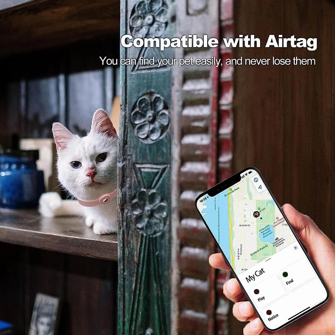 Obroża dla kota do AirTag, obroża dla kotów z zamknięciem zabezpieczającym, Airtag obroża dla kota, bezpieczna, lekka, wygodna, kompatybilna z Apple AirTag, silikonowa opaska, różowa