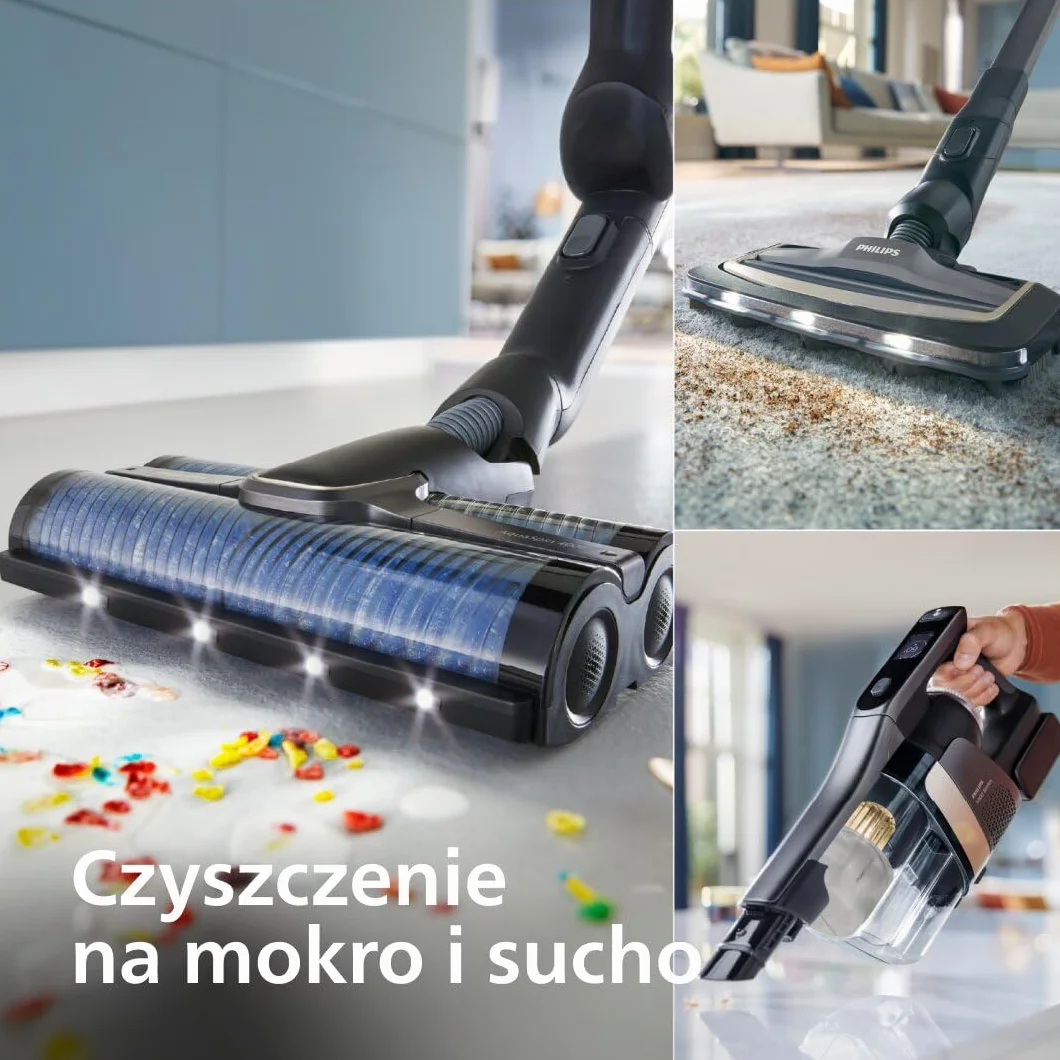 Philips Bezprzewodowy odkurzacz AquaTrio z serii 9000 - czyszczenie na mokro i sucho 3 w 1, higieniczne, automatyczne czyszczenie, system podwójnej szczotki, wykrywanie zabrudzeń LED (XW9463/11)