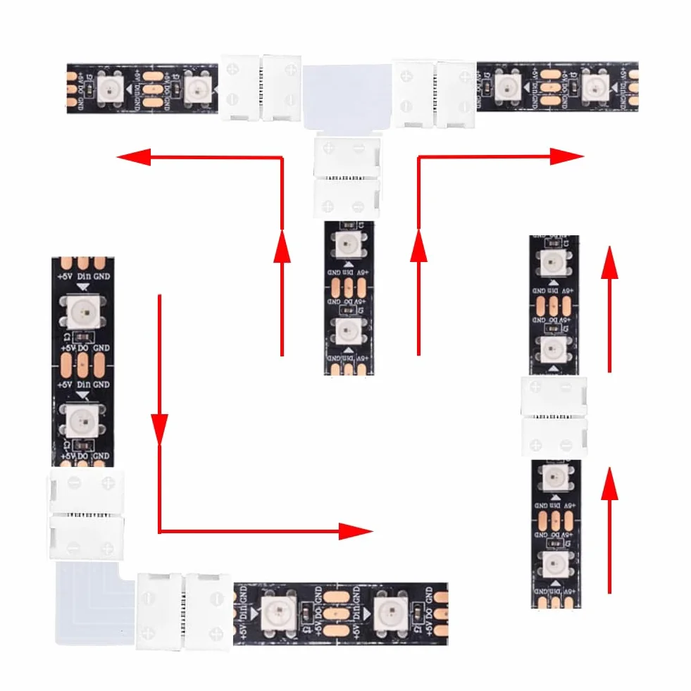 DASIAUTOEM Łącznik do taśm LED, 4-biegunowe, 8 mm, łączniki narożne LED, 20 sztuk, 4 T, złącze narożne typu L, złącze LED do taśm LED do taśm LED o szerokości 8 mm (nowoczesne)
