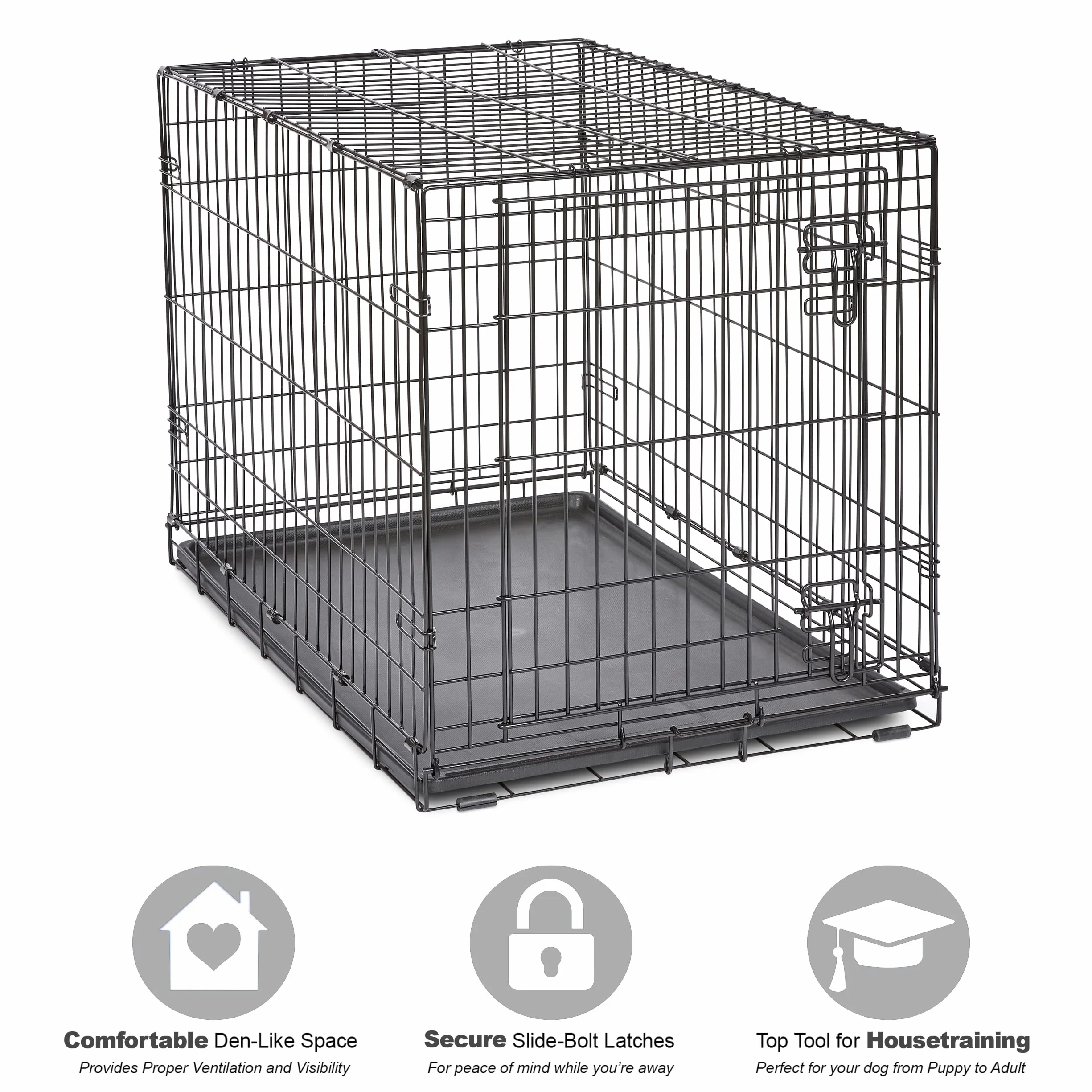New World Single Door Folding Metal 36-Inch Dog Crate, Enhanced Security, Includes Leak-Proof Pan & Divider Panel, For Medium to Large Sized Breeds
