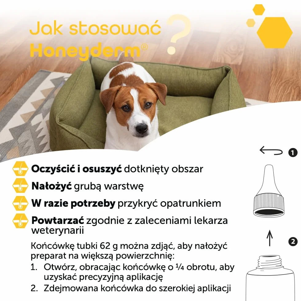 MP Labo Honeyderm® 62 g - balsam regenerujący z 70% zawartością miodu dla psów i kotów - zawiera kwas hialuronowy, witaminy A i E, masło shea, aloes i olejek lawendowy