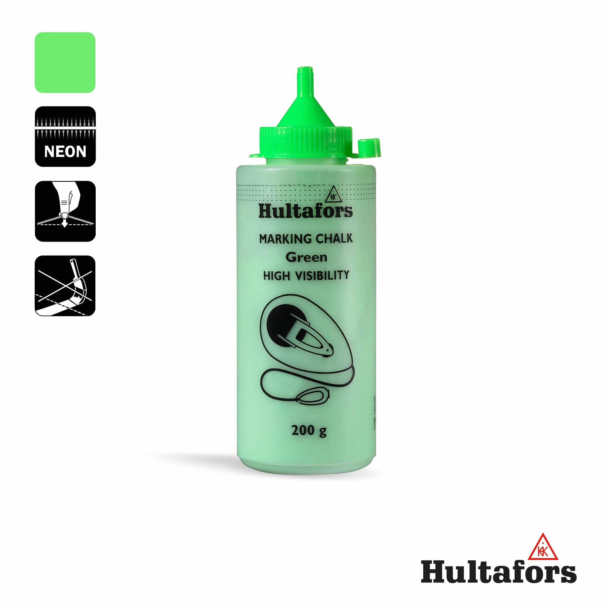 Hultafors 652733 kreda sznurkowa neonowa zieleń, 200 g, do użytku wewnątrz i na zewnątrz, tworzy świecące, precyzyjne i trwałe linie, intensywny kolor dzięki dużej zawartości pigmentów