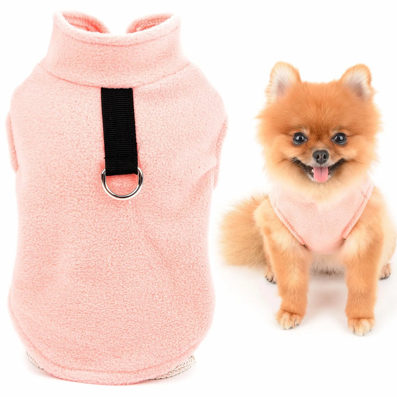 SMALLLEE_LUCKY_STORE Jednolity kolor szczeniak kamizelka polarowa sweter sweter ze smyczą pierścień dla małego psa kota chłopca dziewczyny yorkie chihuahua kotek ciepłe jesienne zimowe ubrania,