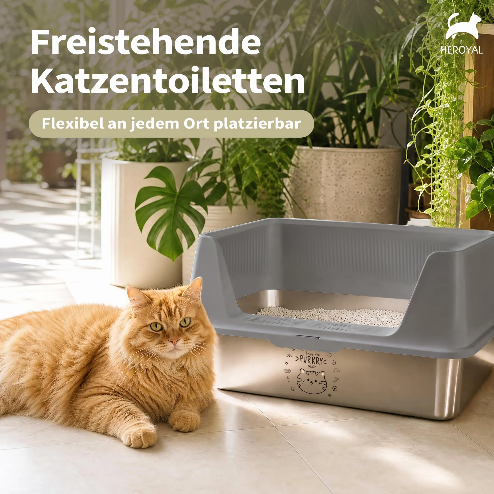Kuweta dla kota ze stali nierdzewnej XXL z naklejką DIY, 20L kuweta dla kota ze stali nierdzewnej z pokrywką, duża pojemność, szczelna i odporna na rozpryski, łatwe wchodzenie i wychodzenie, łatwa do