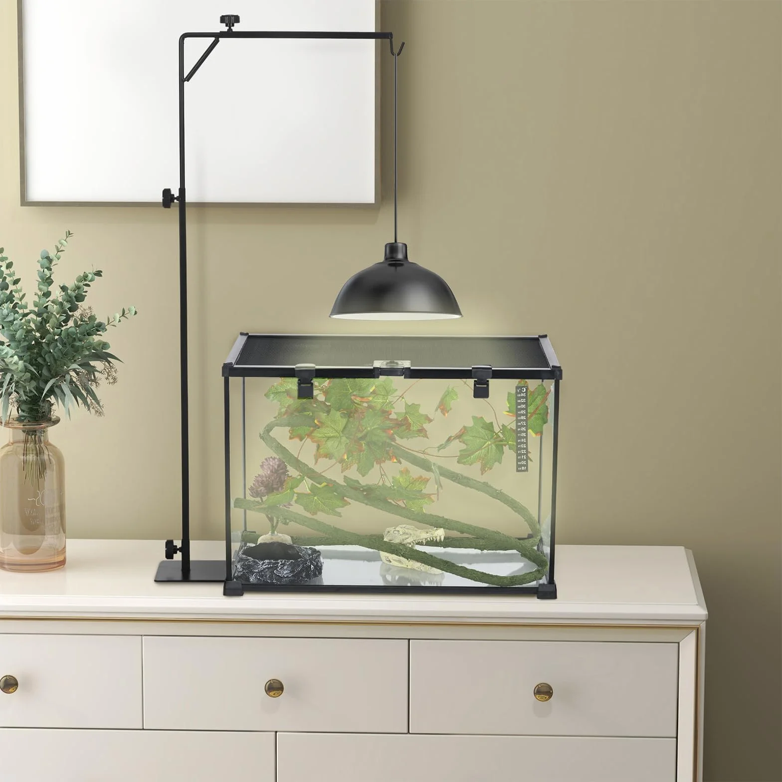Stojak do lampy dla gadów, terrarium, regulowana wysokość 50-94 cm, szerokość 25-45 cm, uchwyt lampy dla gadów, żółwi, pająków, gekonów, jaszczurek