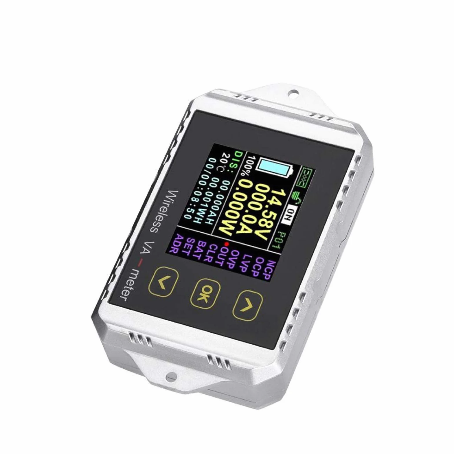 Amperomierz DC, bezprzewodowy kolorowy wyświetlacz LCD, napięcie DC, amperomierz, miernik mocy, miernik mocy, mocy ładowania i rozładowania, watogodziny (VAT-4300)