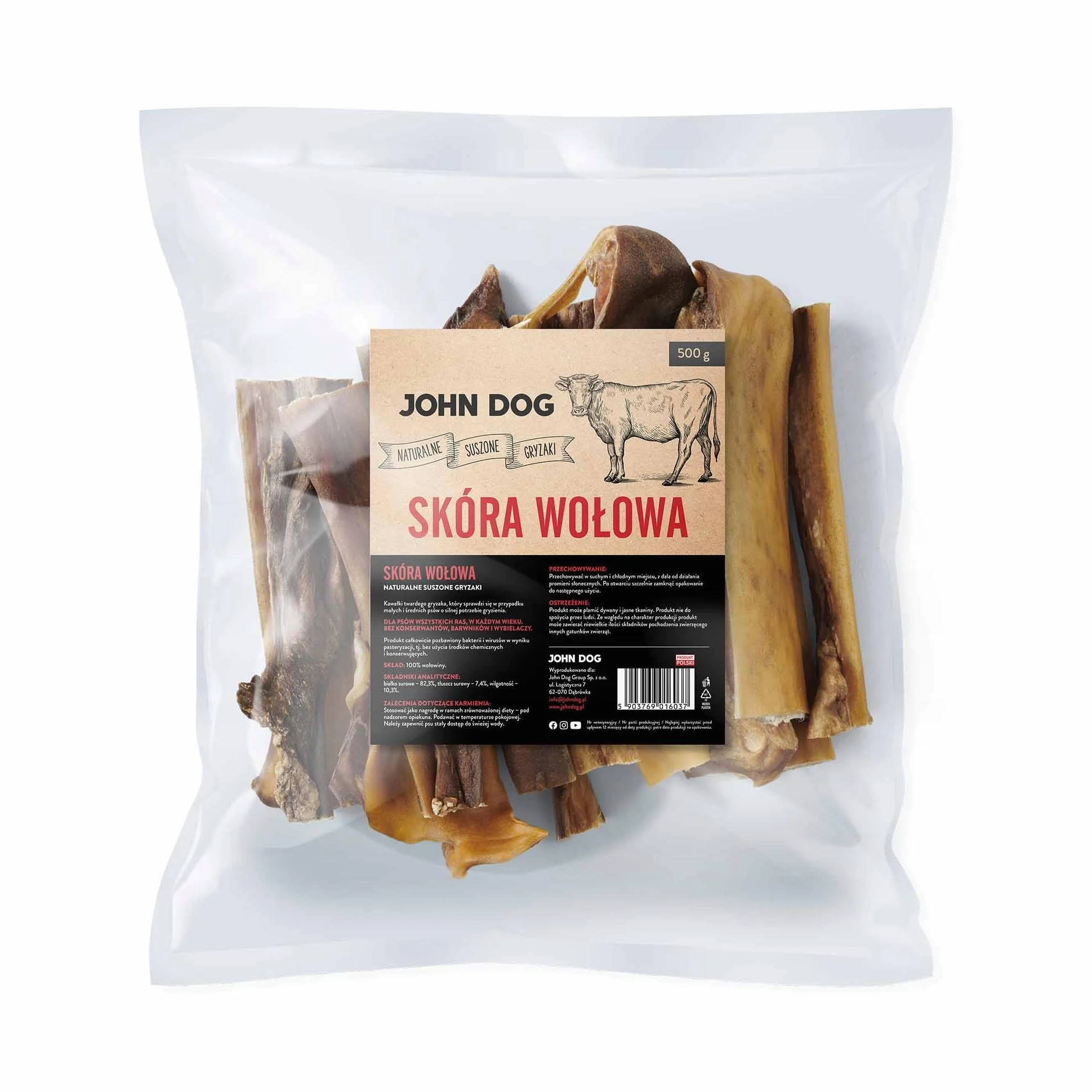 JOHN DOG Skóra wołowa małe kawałki Suszony gryzak dla psa 500 g