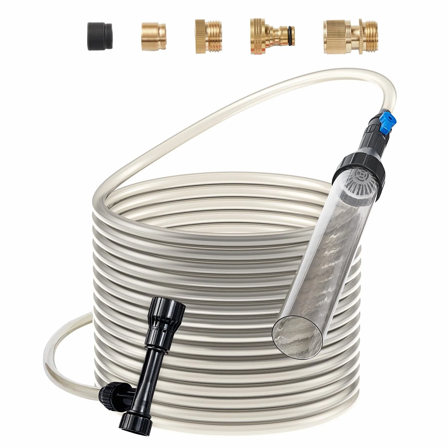 VEVOR Odkurzacz do czyszczenia żwiru do akwarium, 9 m, wąż PVC, zbiornik na ryby, odkurzacz do żwiru, syfon, odkurzacz, 3 rodzaje mosiężnych adapterów, do czyszczenia akwarium, żwiru i piasku