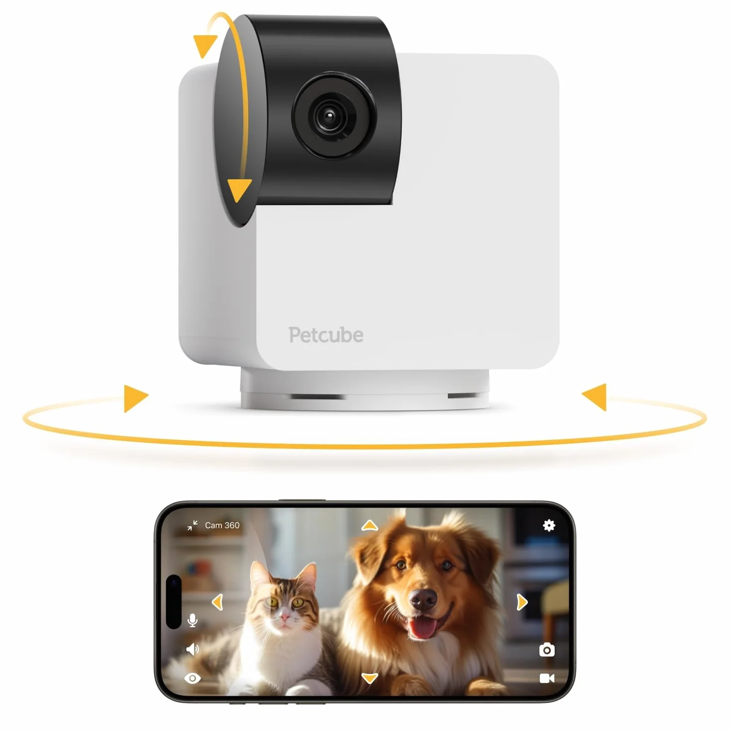 Petcube Kamera Cam 360, interaktywna kamera WiFi bezpieczeństwo zwierząt domowych i domowych z aplikacją na telefon, wideo HD 1080p, obrót 360°, noktowizor, dwukierunkowe audio, inteligentne alerty do