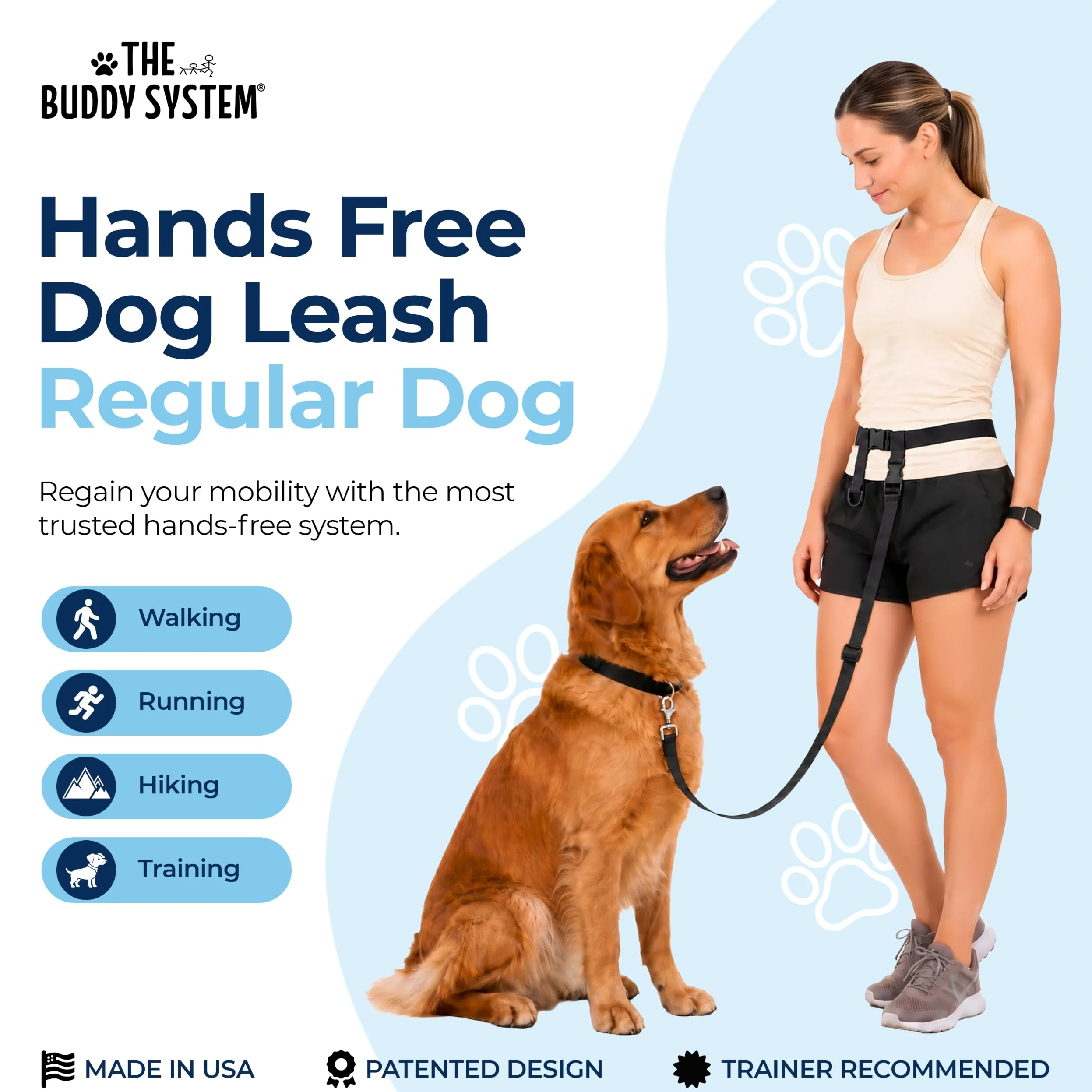 The Buddy System Wyprodukowano w USA regulowana smycz bez użycia rąk, idealna do biegania, regularnego systemu dla psów, XL, czarna od The Buddy System