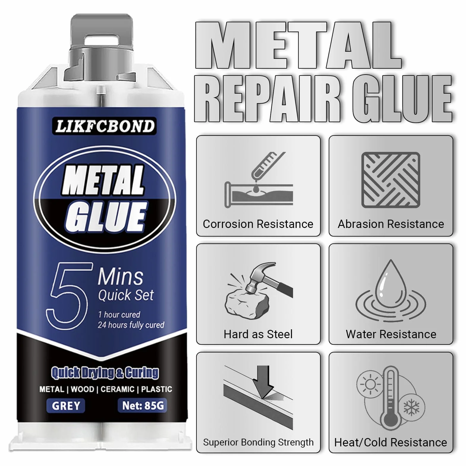 Klej do metalu 85g, płynny klej metalowy, pasta lutownicza na zimno, bardzo mocny, wodoodporny i odporny na temperatury, nadaje się do żelaza, aluminium, miedzi, stopów, stali nierdzewnej