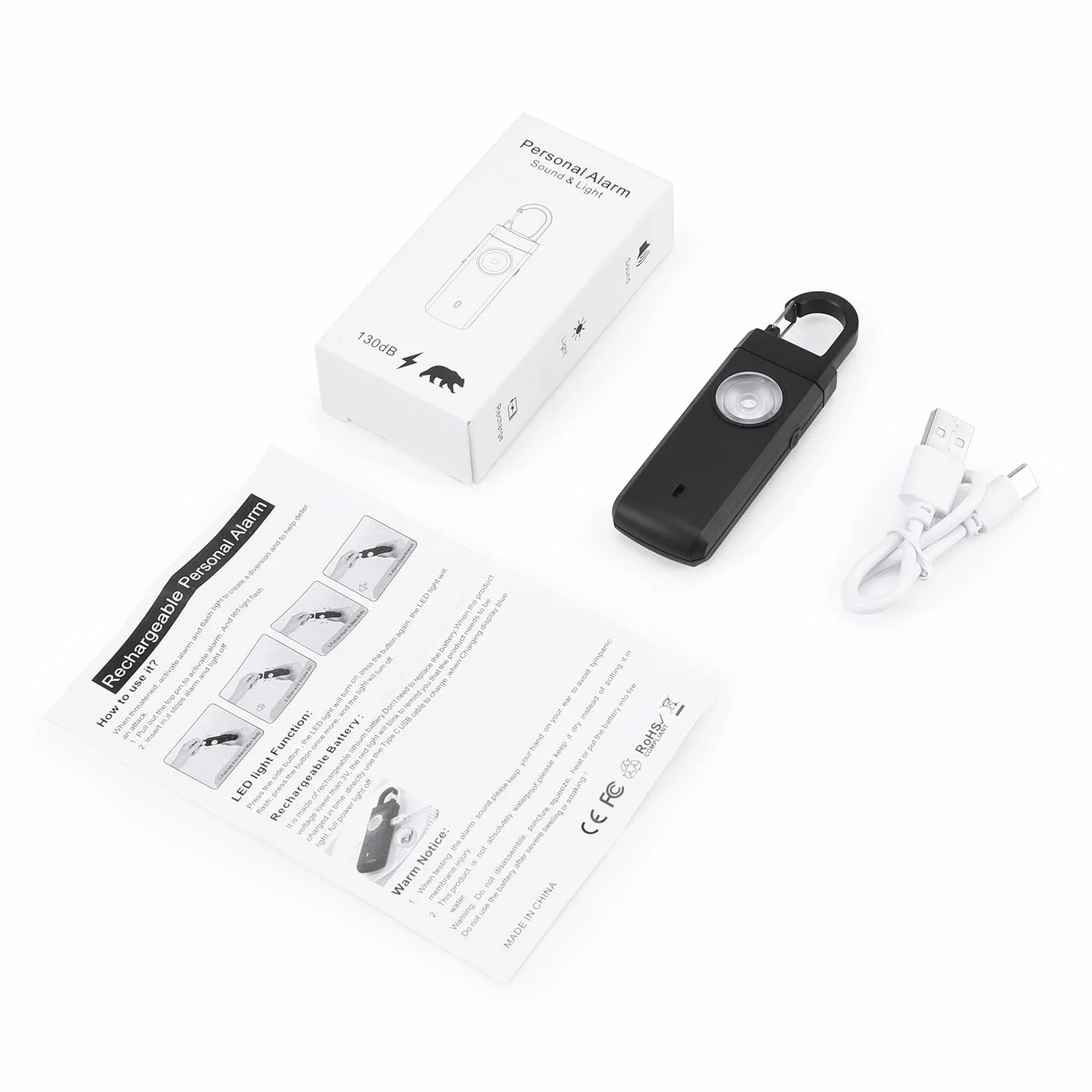 Osobisty alarm 135 dB breloczek do kluczy czarny