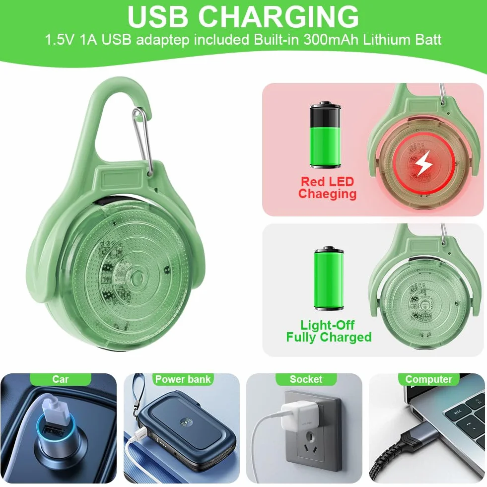 Ainiv 2 sztuki świateł bezpieczeństwa LED do obroży dla psa, 4 tryby migania, USB, IPX68, zielony