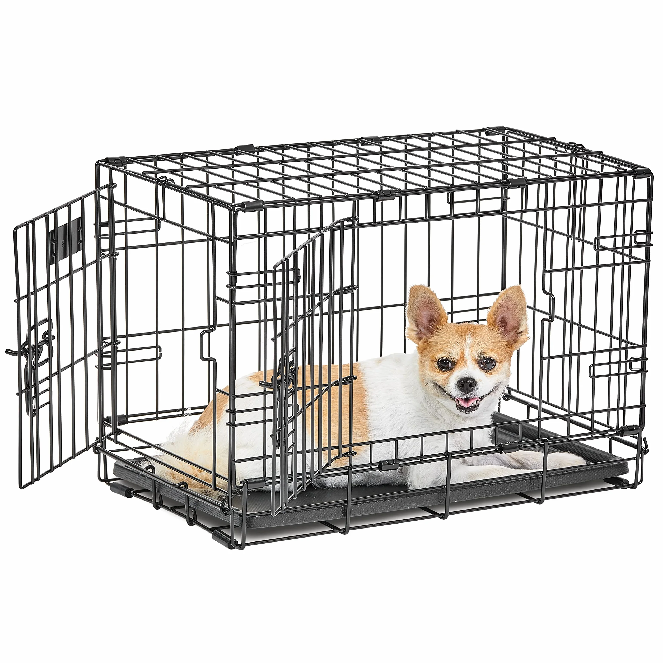 MidWest Homes for Pets XS LifeStages Double Door 22-Inch Folding Dog Crate, Enhanced Security, Includes Leak-Proof Pan, Divider Panel, Handle, Rubber Feet