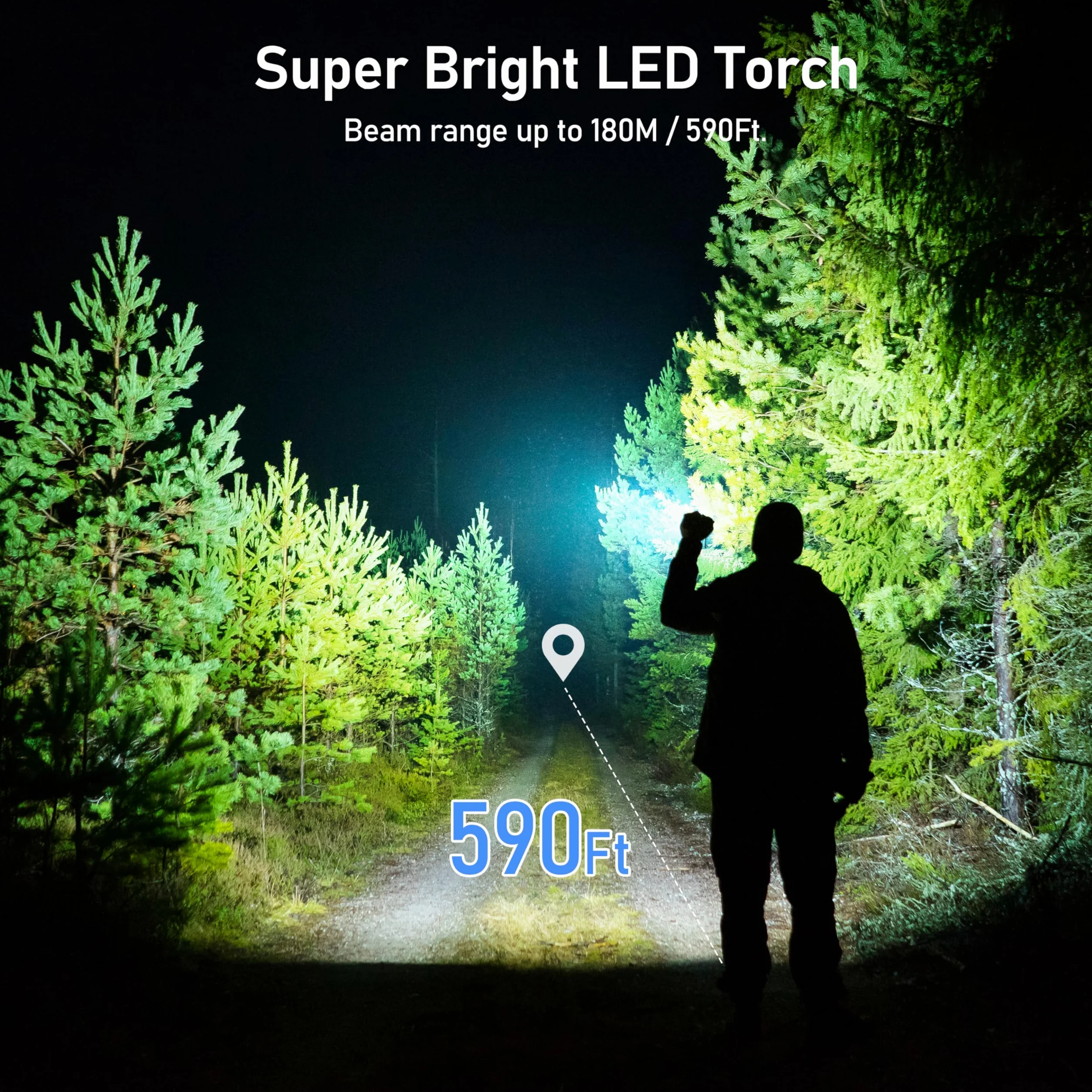 Blukar LED Latarka Ładowalna Super Jasna Regulowanym Ogniskowaniem Wodoodporna 4 Tryby Oświetlenia