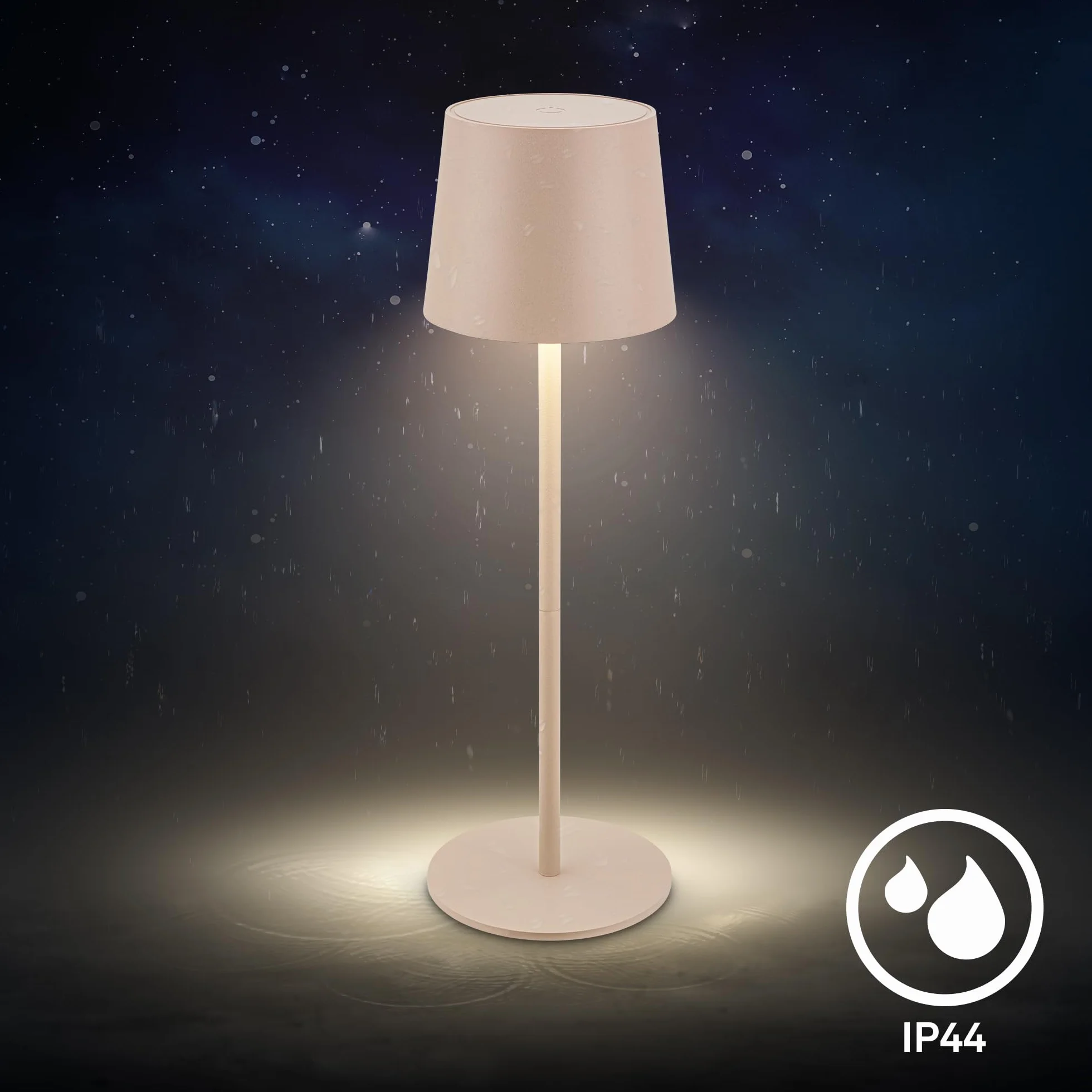 BRILONER - Lampa stołowa LED bezprzewodowa IP44 z dotykiem, ściemniana, akumulator i wymienne źródło światła, lampka nocna, lampa LED, kempingowa, akumulatorowa, 11x34,5cm, beżowy