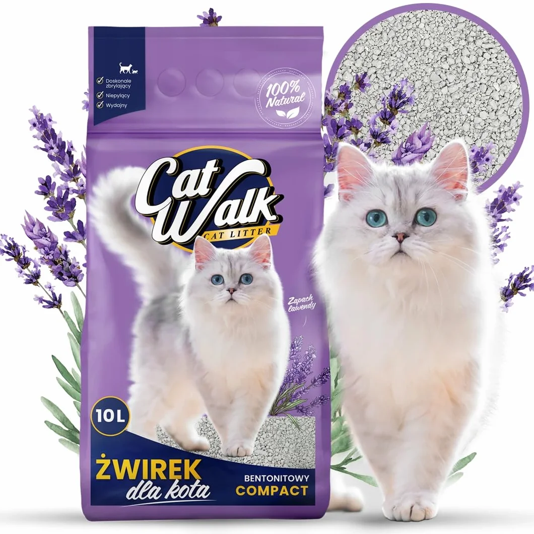 Żwirek dla kota bentonitowy LAWENDOWY CatWalk Compact 10L zbrylający