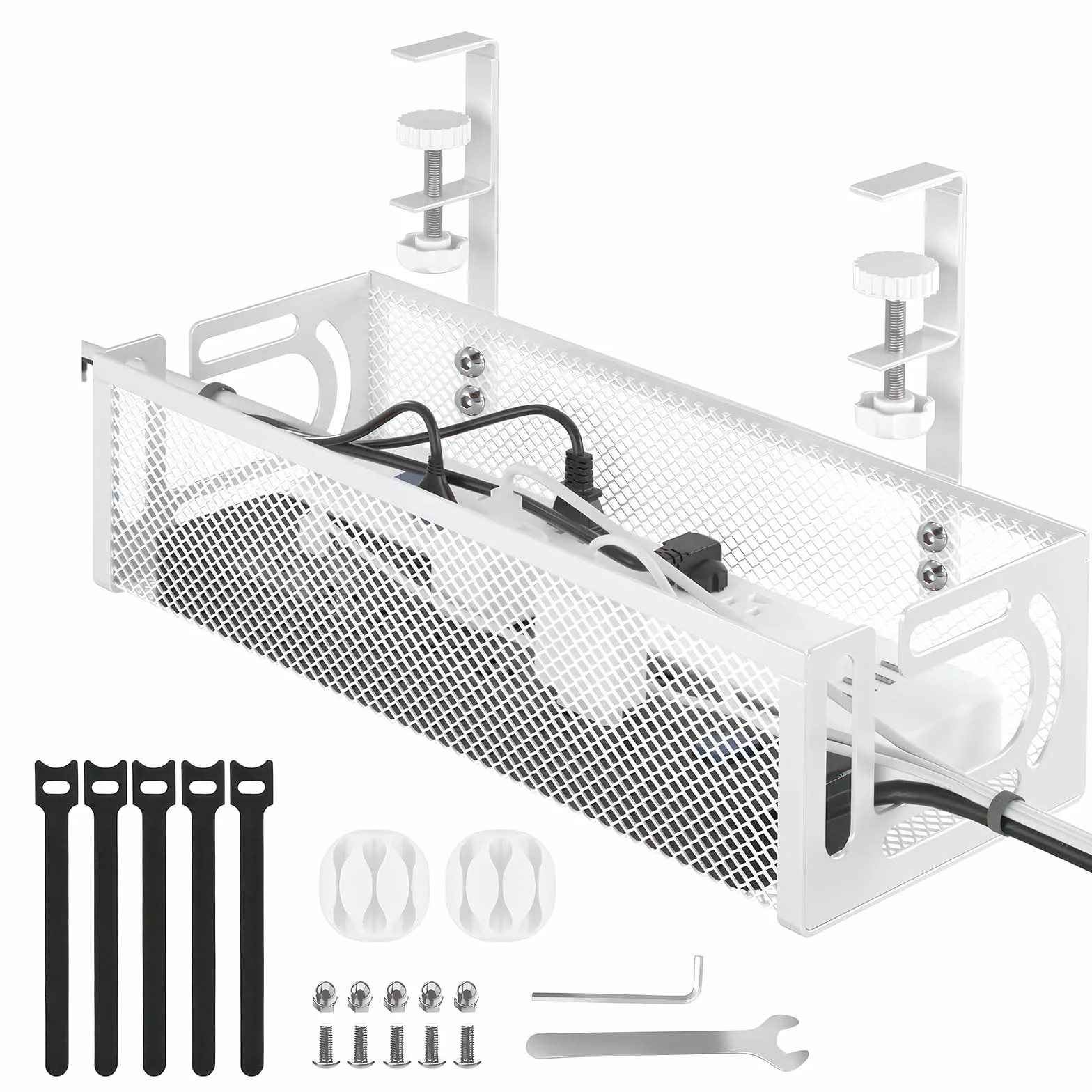 Under Desk Cable Management Tray No-Drill Mesh Table Cable Basket for Managing Cables and Power Strips, No Screws Tidy Box Wire Organizer do domu, biura, kawiarni internetowej