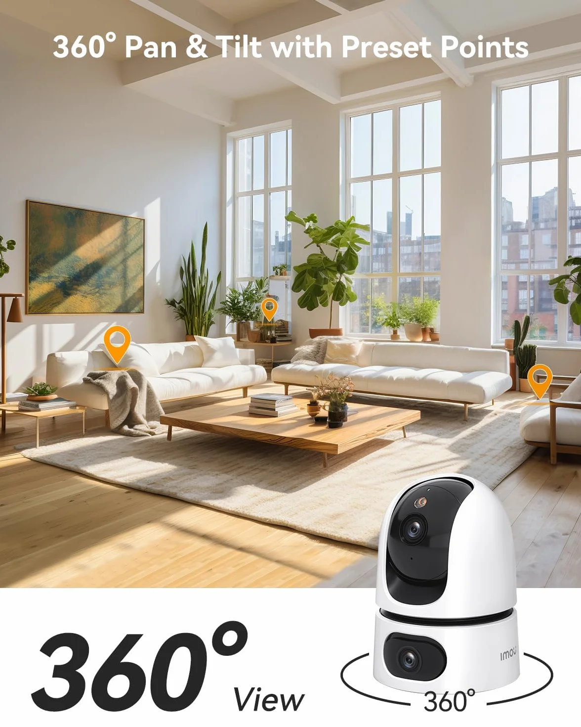 Imou Podwójna kamera do monitoringu 4 MP + 4 MP, do użytku wewnątrz z WiFi 2,4/5 GHz, rozpoznawanie osoby / zwierząt domowych, 360° PTZ WLAN, noktowizor, inteligentne śledzenie, 2-drożne audio, syrena