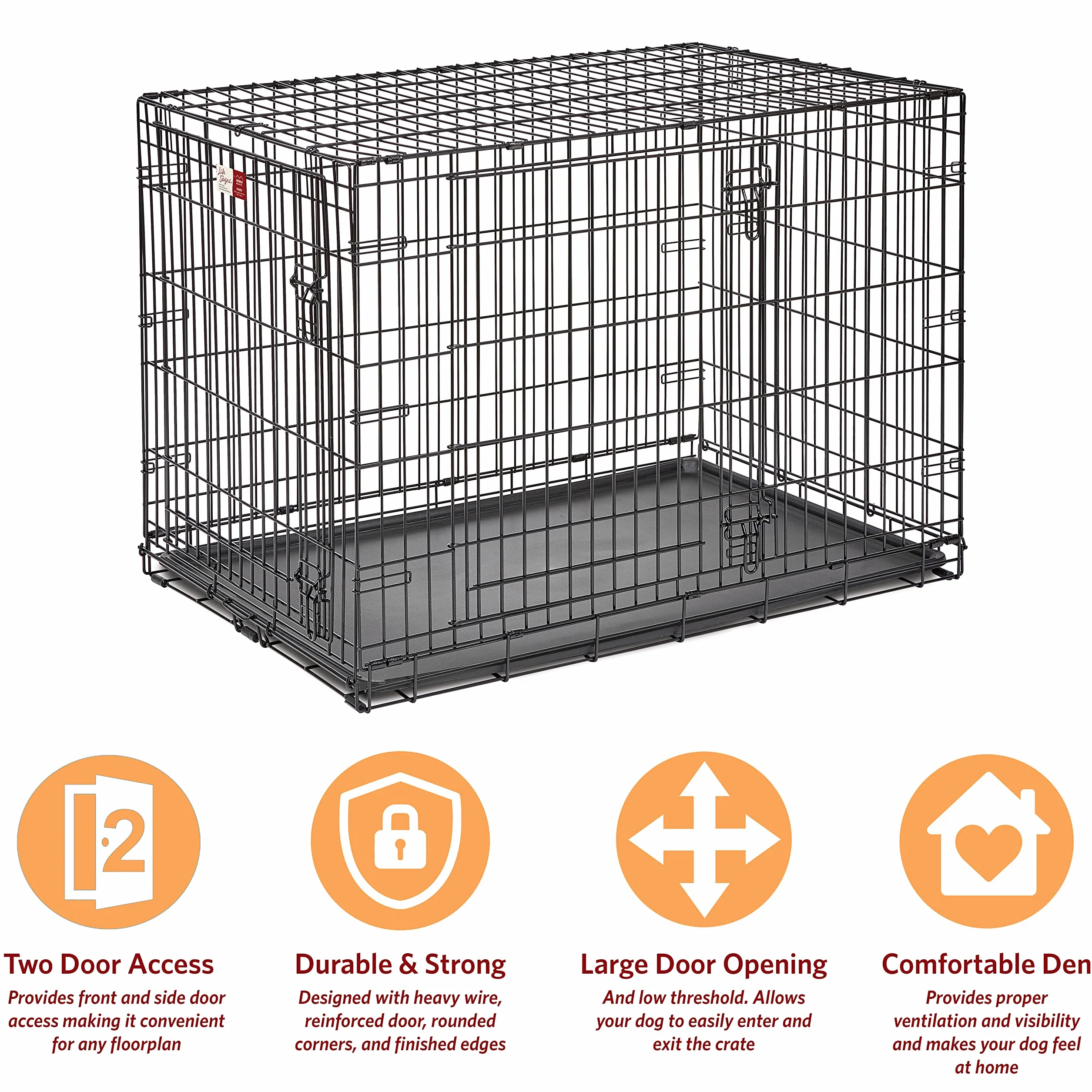 MidWest Homes for Pets Large LifeStages Podwójne drzwi 106 cm składana skrzynia dla psa, zwiększone bezpieczeństwo, zawiera szczelną patelnię, przegrodę, uchwyt, gumowe nóżki