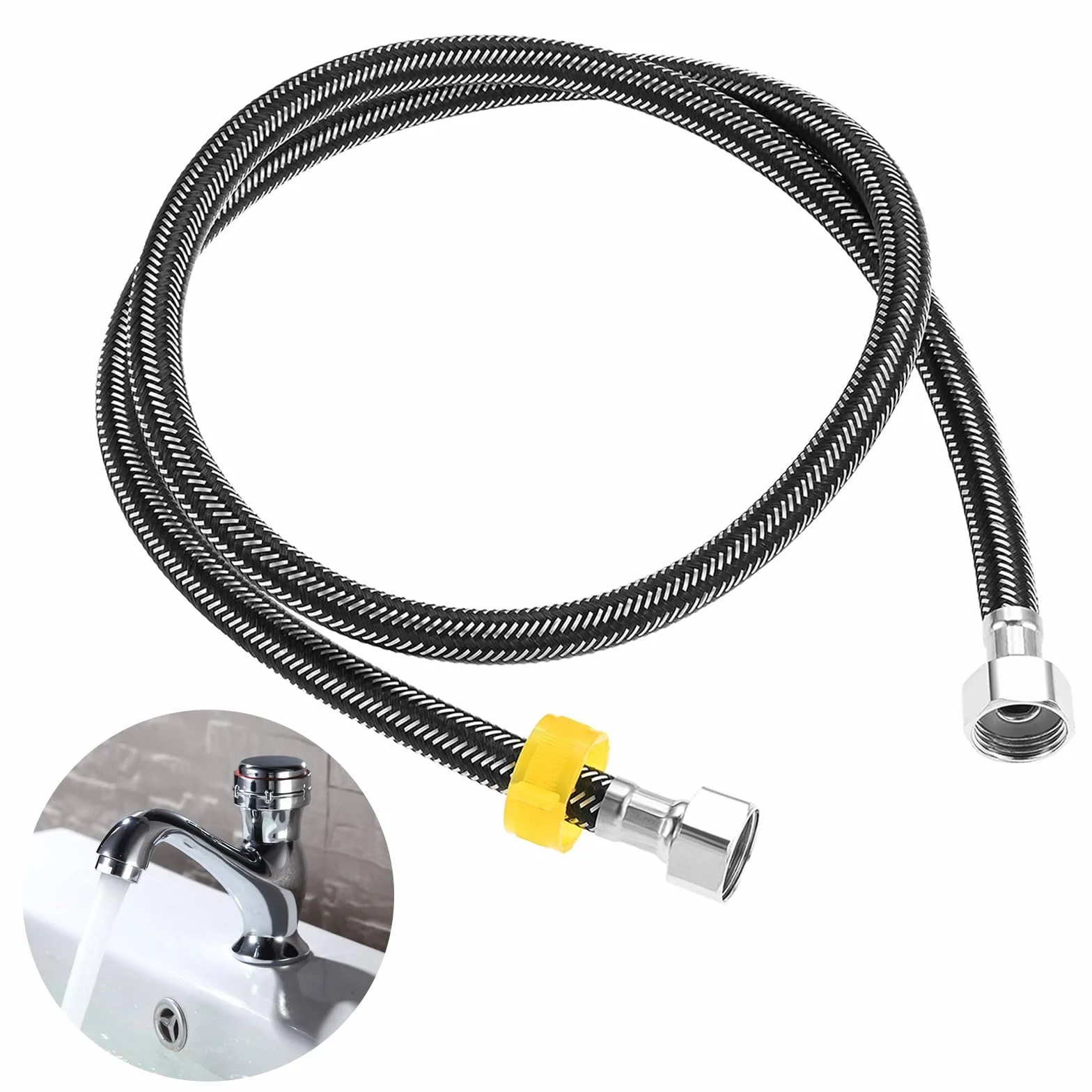 DRELD 1 sztuka Flex wąż do armatury, wąż przyłączeniowy ze stali nierdzewnej G1/2" x G1/2", wąż pancerny, kran, oplot prysznicowy elastyczny wąż do kranu, bateria mieszakowa (120 cm)