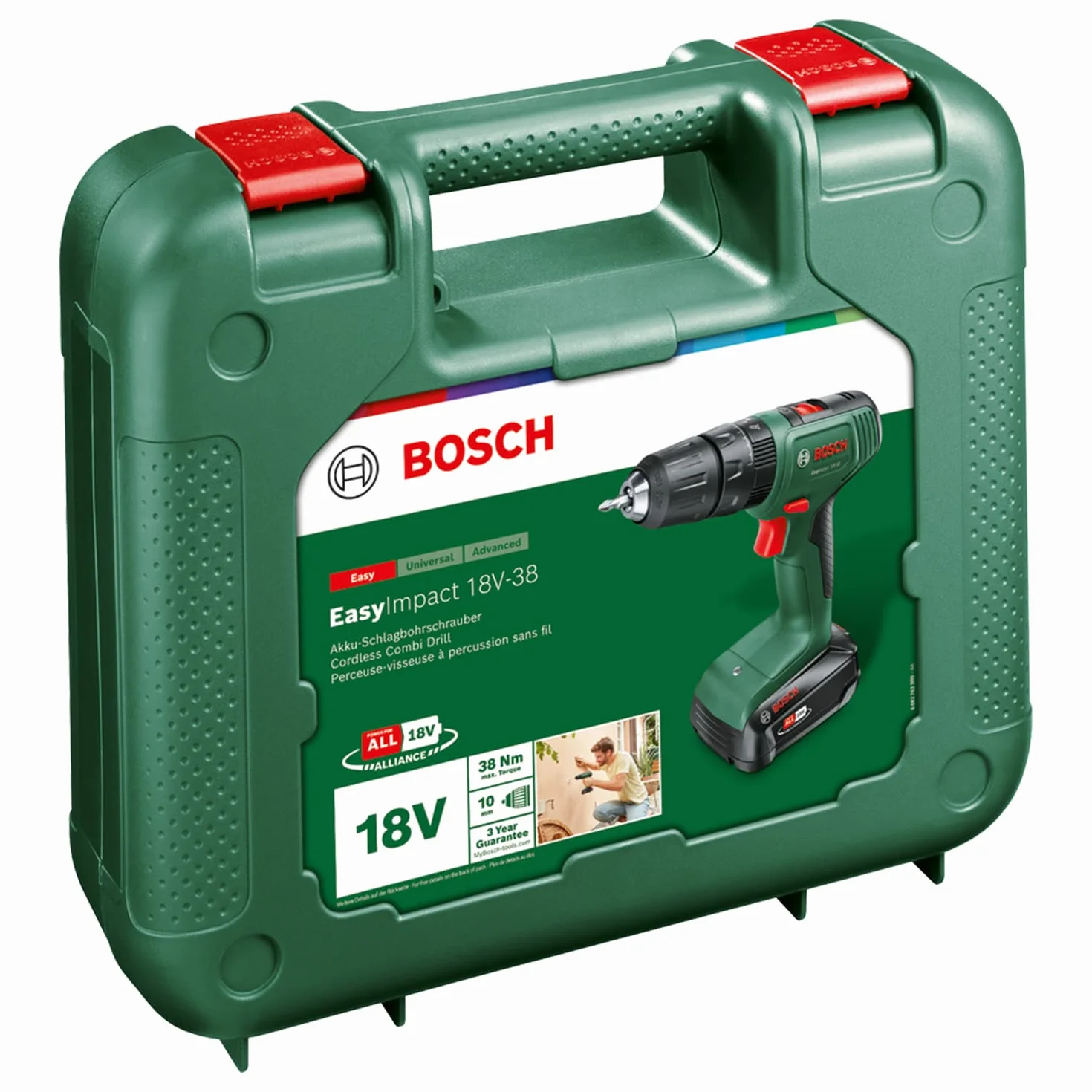 Bosch Home And Garden Easyimpact 18V-38 Wiertarka Udarowa, Czarny/Zielony, ‎21,6 x 5,7 x 19,5 cm; 2,31 kg