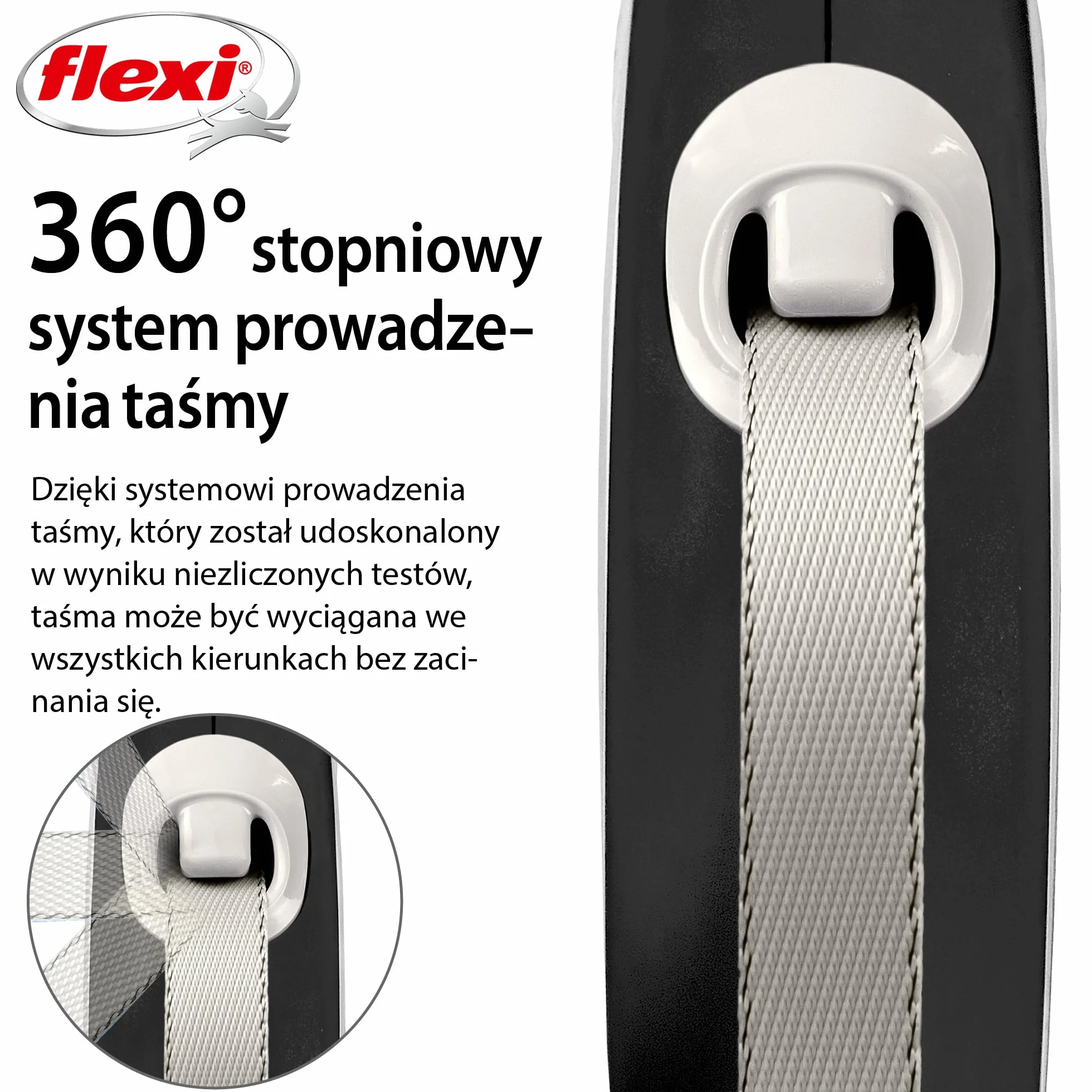 Flexi Comfort Smycz Automatyczna, Szary/Czarny, L/8m