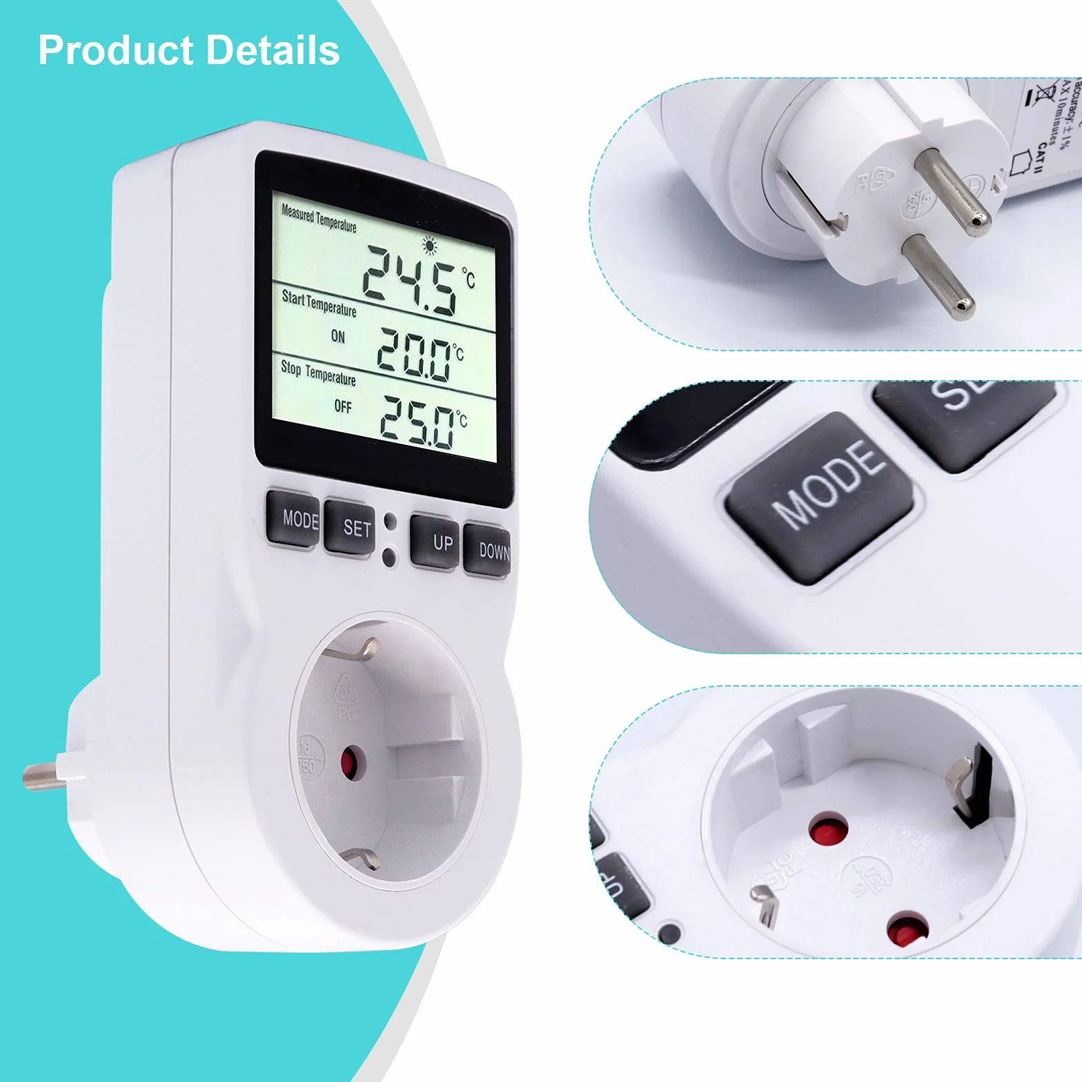 RUIZHI Cyfrowy regulator temperatury Termostat Terrarium z timerem i sondą chłodzącą do lodówki, akwarium, inkubator gadów (EU