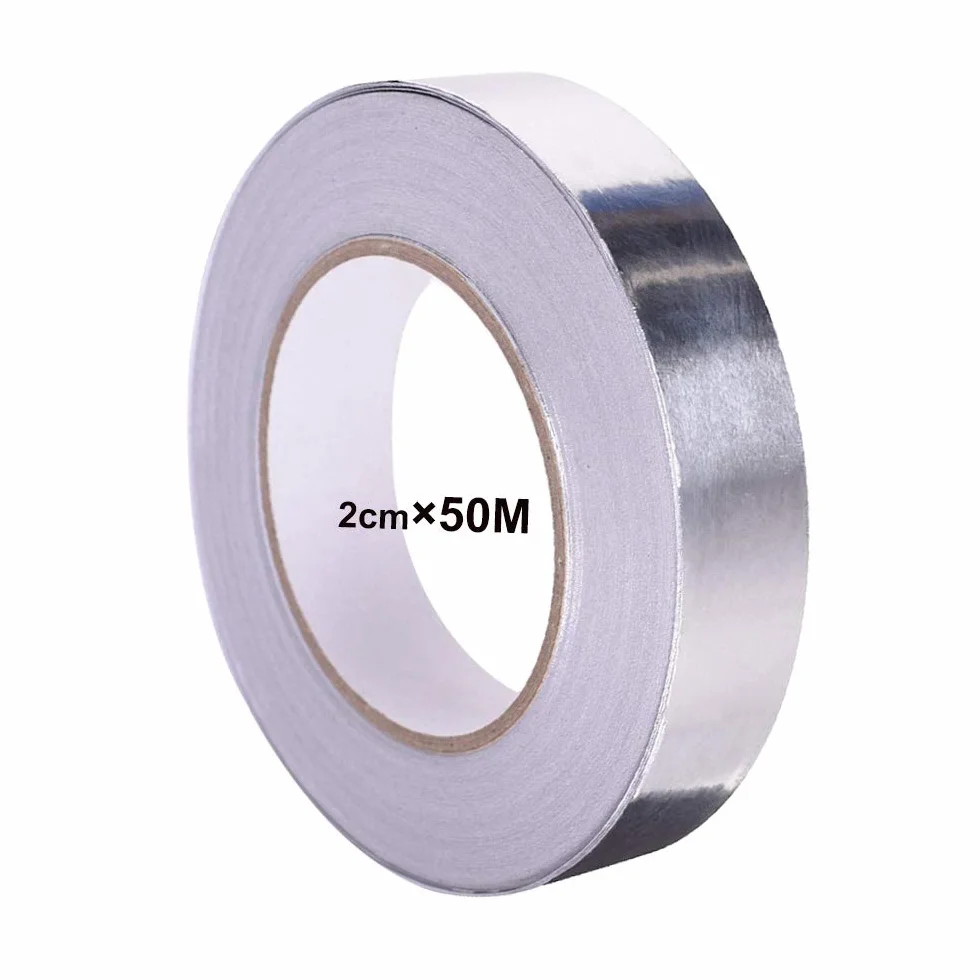 50M X 20mm Premium Folia aluminiowa Taśma klejąca z przewodnikiem, taśma samoprzylepna aluminiowa uszczelniająca, do napraw HVAC, kanałów, izolacji