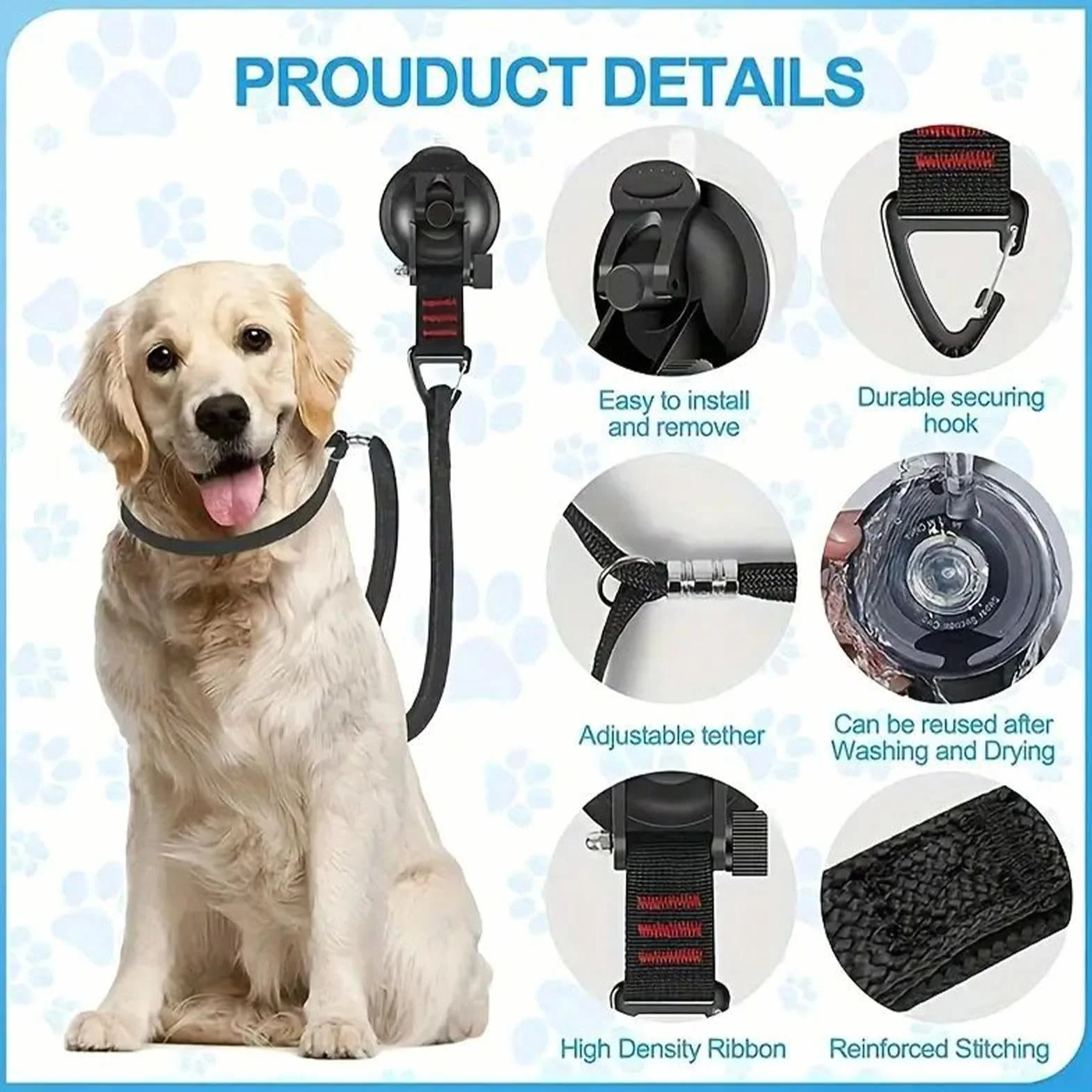 Pies Bathing Tether, Suction Cup Restraint, Grooming Safety Strap, regulowany design bez poślizgu, dla małych średnich psów, lalek, kąpieli, pod prysznic, pielęgnacja domu, kontrola czyszczenia