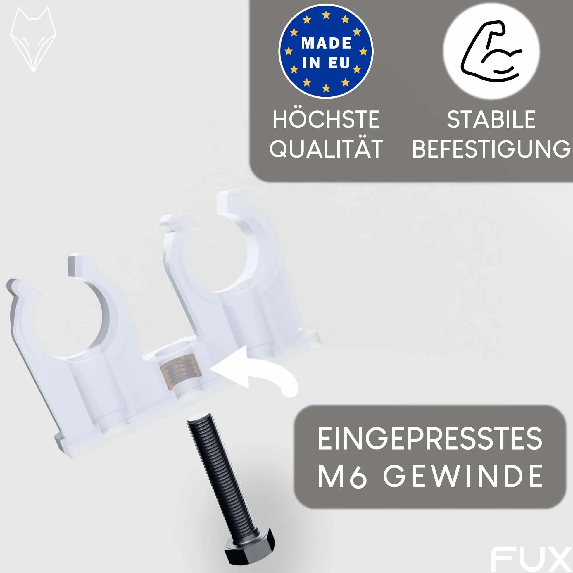 FUX 5 klipsów do rur 14-15 mm, zaciski do rur z gwintem metalowym M6, uchwyt do rur, podwójna obejma do instalacji sanitarnych i grzewczych