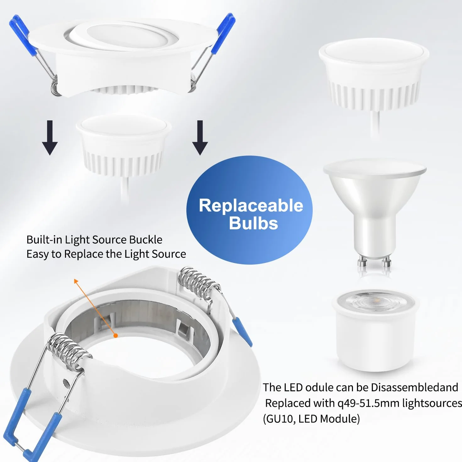YindaLux Reflektor LED 5 W 68 mm IP44 3000 K/4000 K/6500 K ściemnianie obracane sufitowe