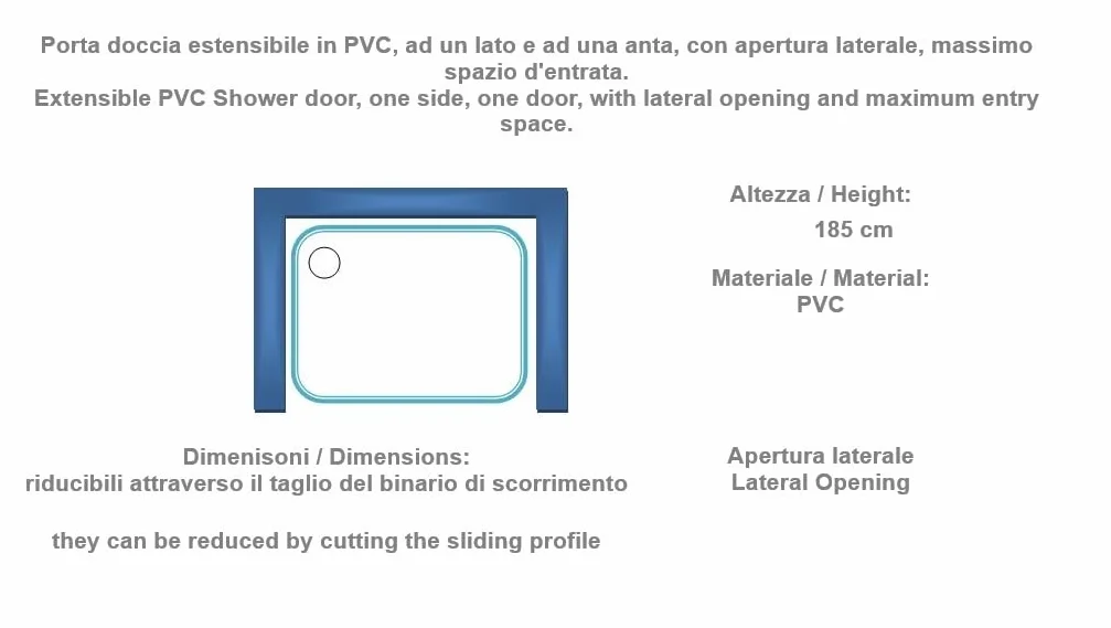 Box prysznicowy PVC VERA 70-150 cm 185 cm biały drzwi otwierane jednoskrzydłowe