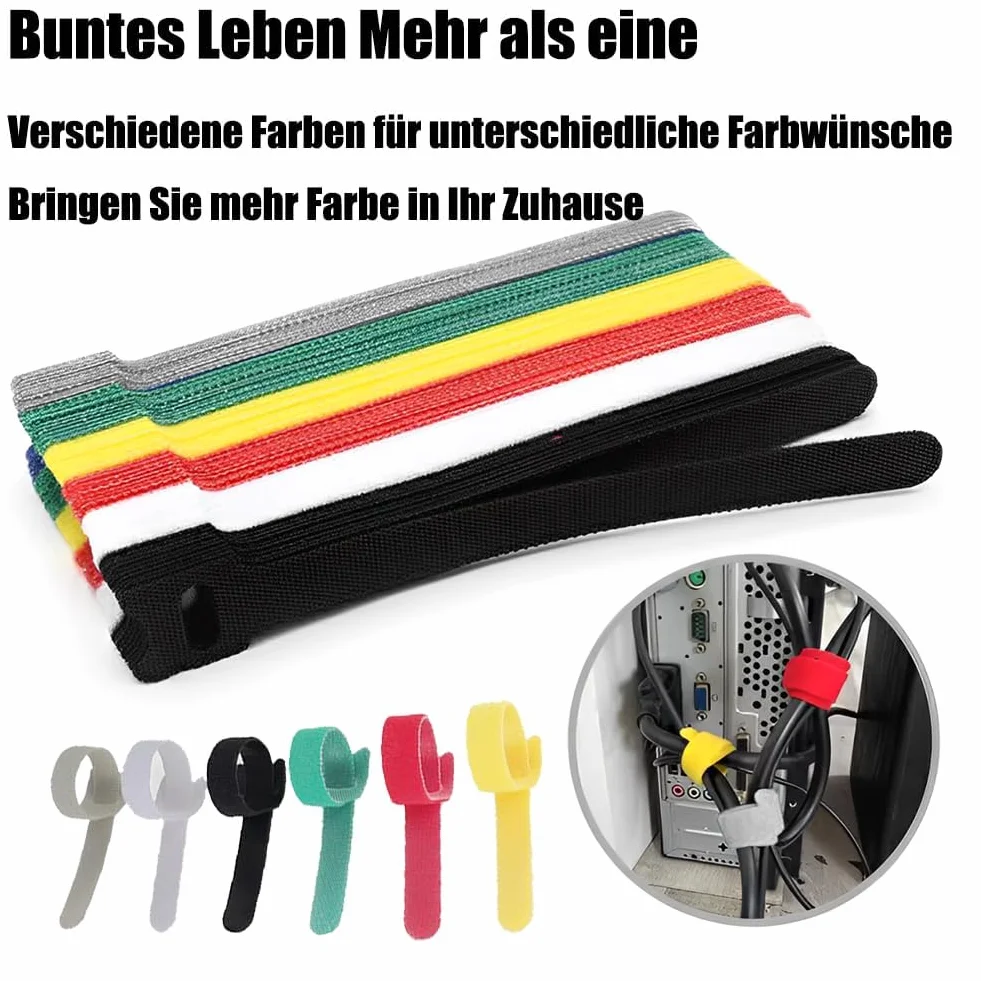 60 sztuk opasek kablowych na rzep, Klett, rzepy z nylonu na plecach, opaski kablowe z samoprzylepnym mocowaniem plecy do pleców, rzepy w kształcie litery T, wielokrotnego użytku, rzepy Klett do domu